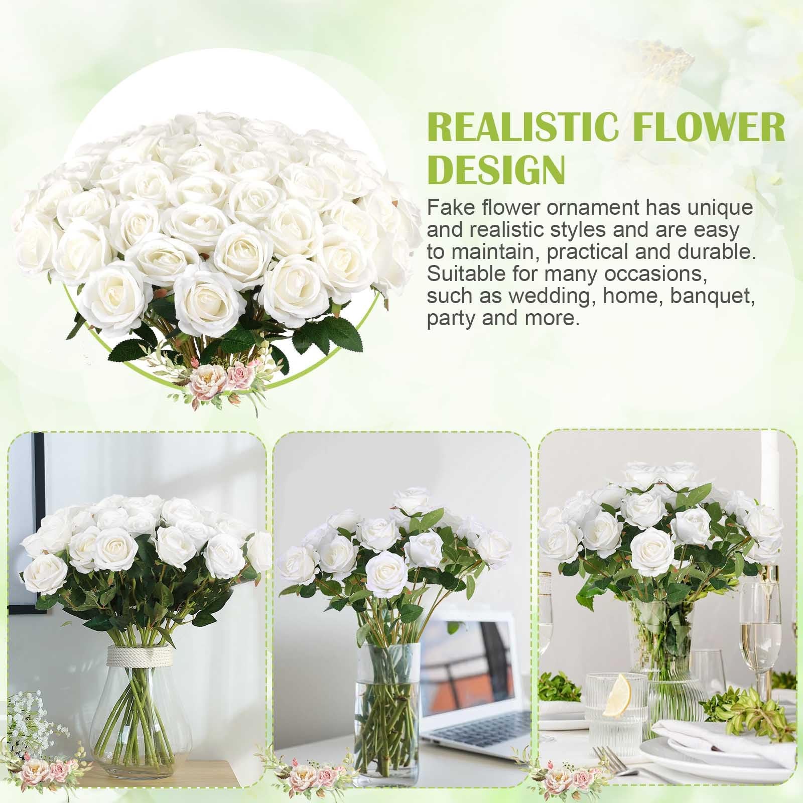 Artificial Roses 60 Pcs Silk Velvet White for Wedding Centerpieces – Home Decor