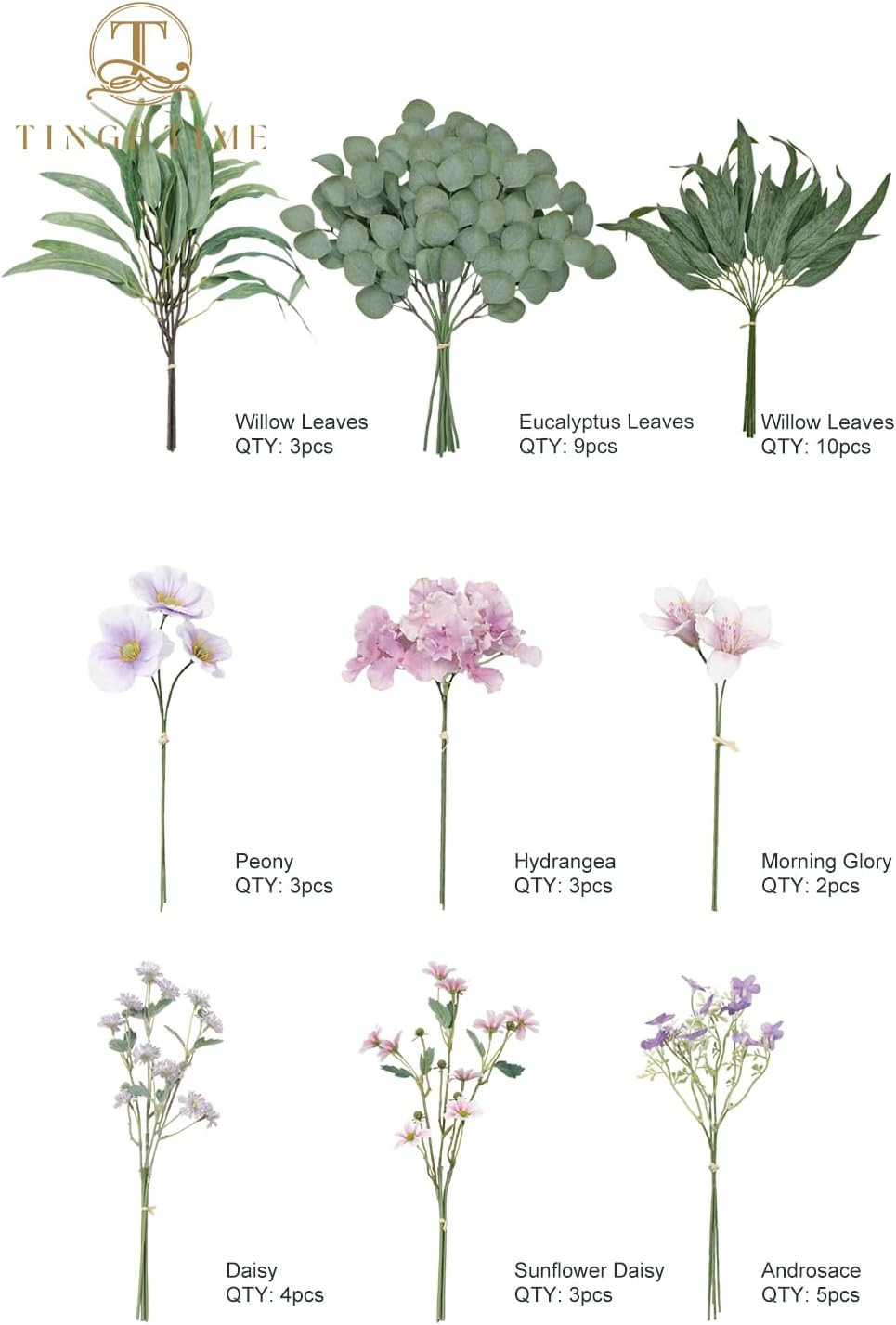 52Pcs Artificial Greenery Stems & Flowers for DIY Wedding Decor & Arrangements