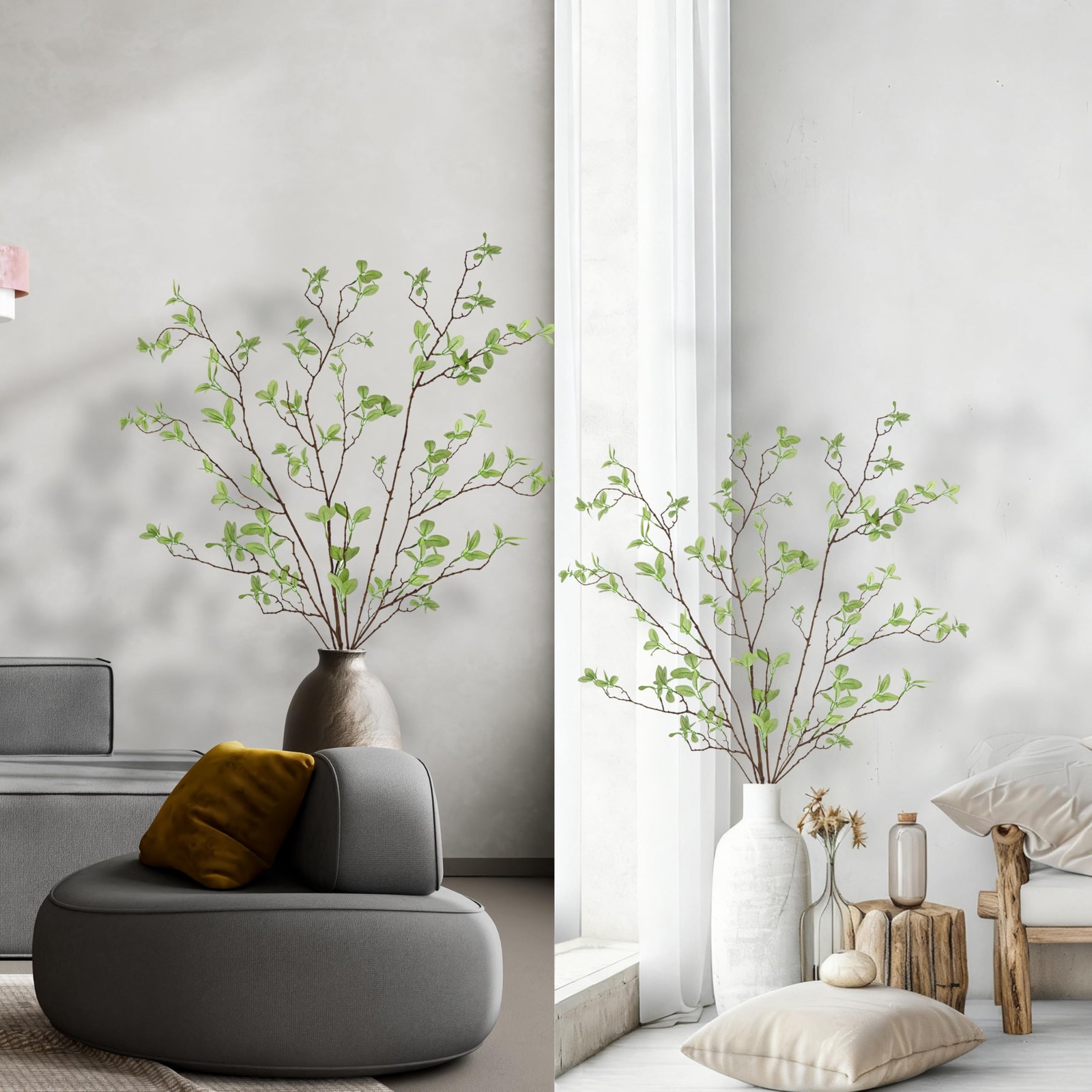 3 Pcs Artificial Eucalyptus Stems – 43 Inch Long Faux Eucalyptus Branches for…