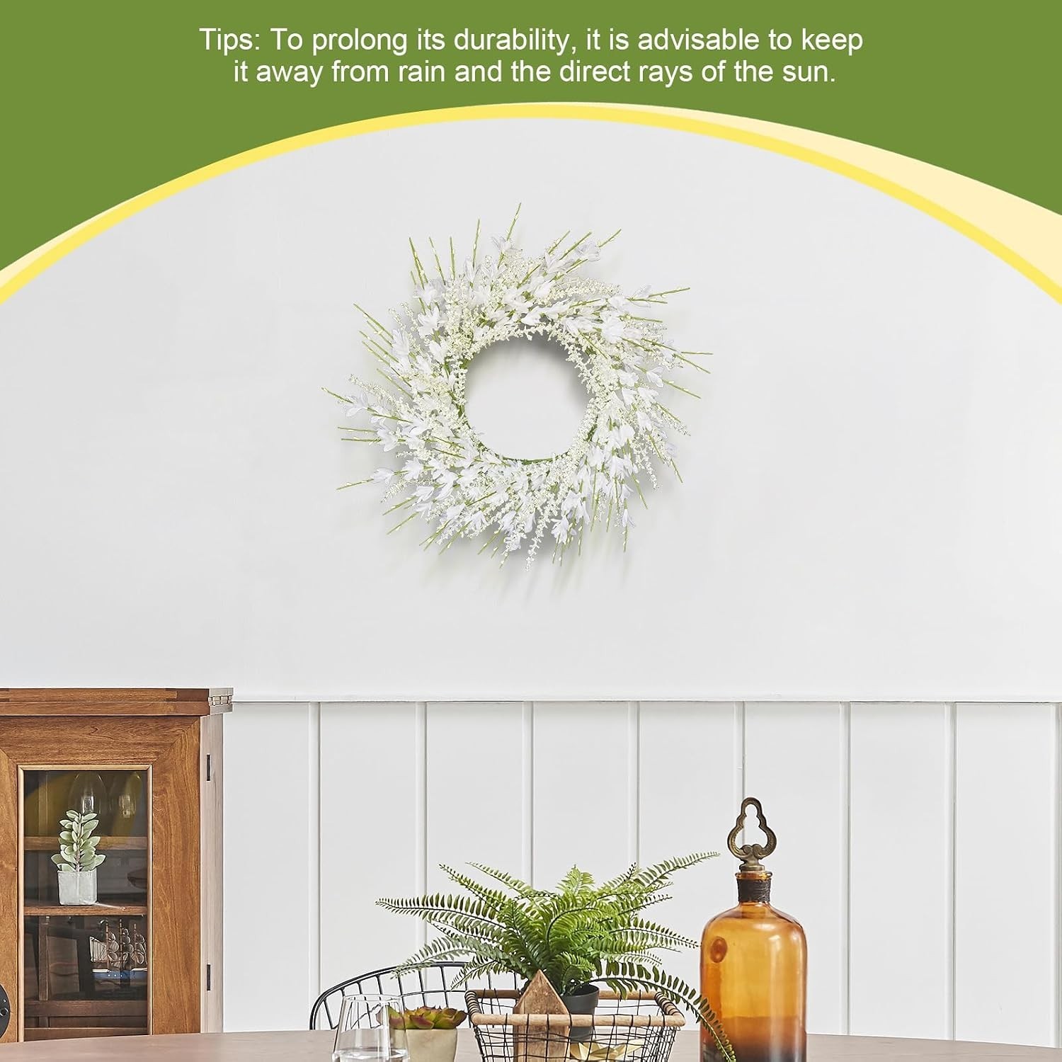 24 Inch White Forsythia Lavender Wreath Silk Floral Arrangement Wedding Decor