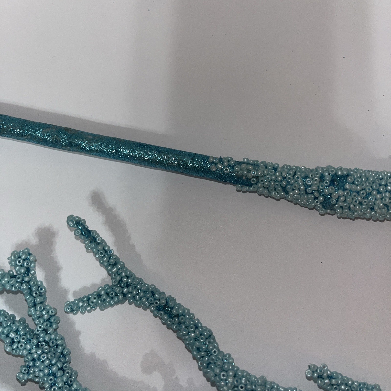 Lot Of 3 Glittered Beaded Twig Branch Spray Blue Coral Nautical Branch Florals