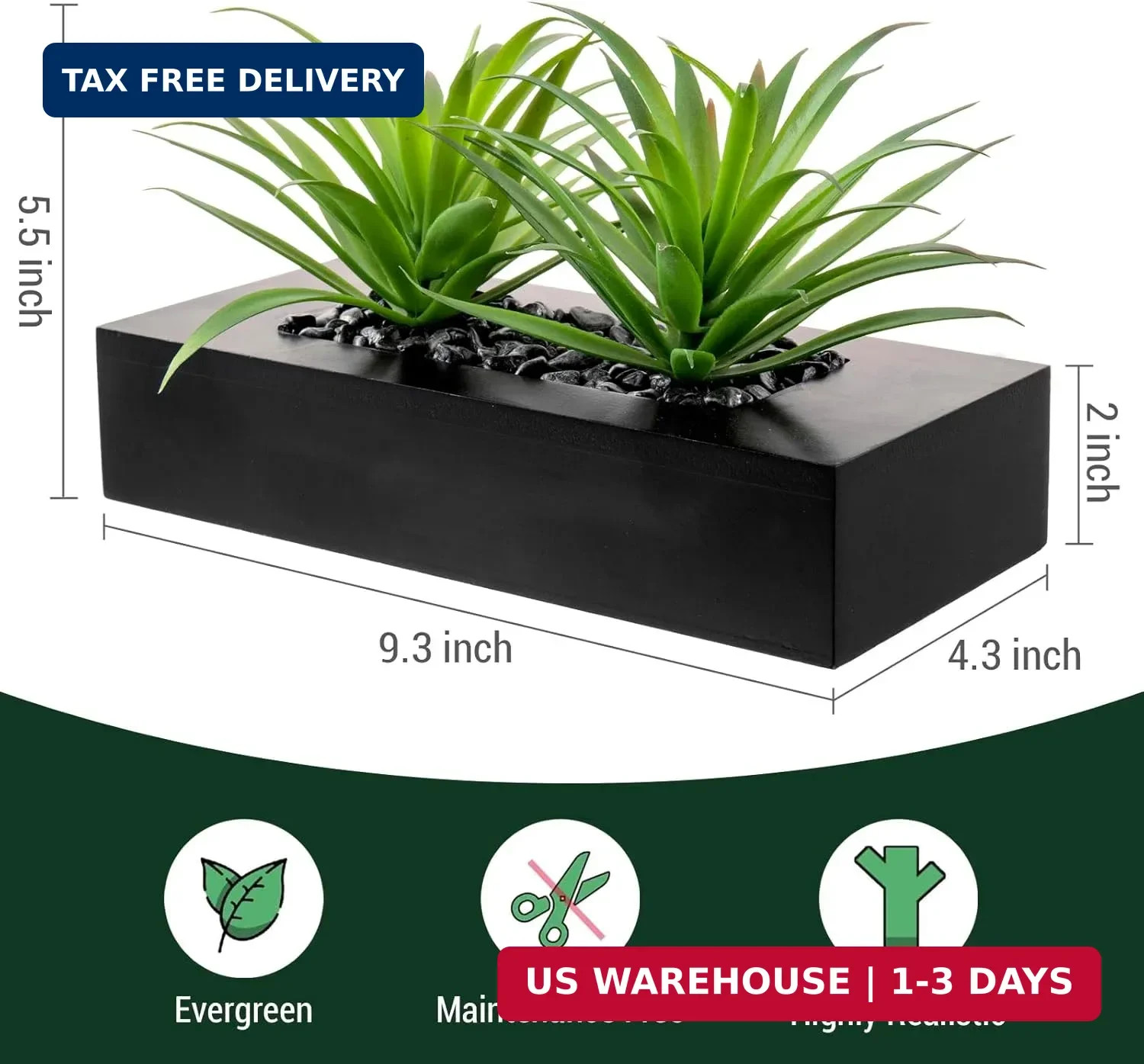 MyGift 10 Inch Fake Green Grass Plant in Rectangular Black Wood Planter | Faux A