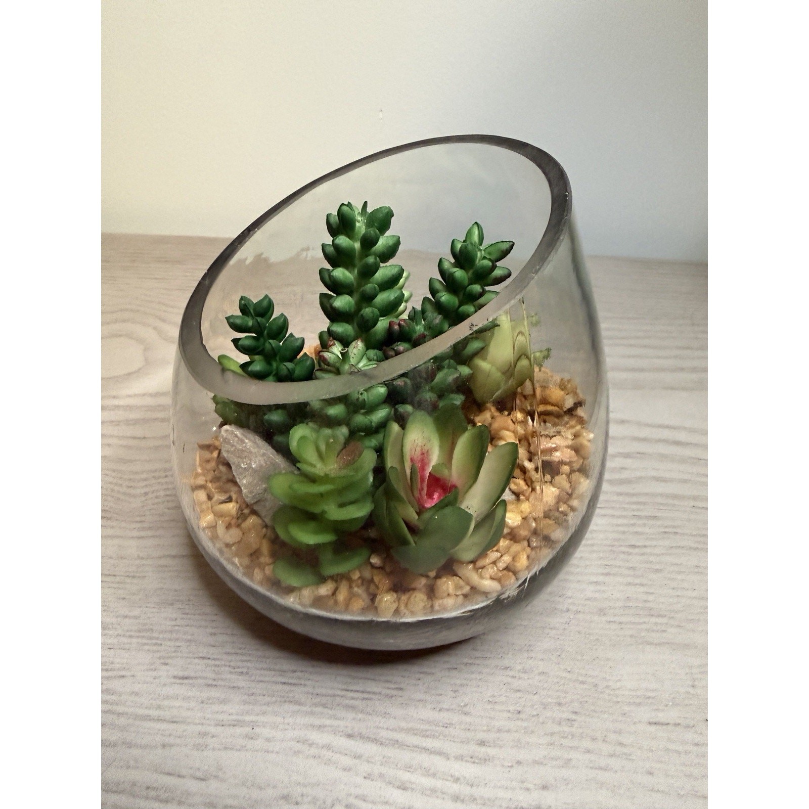 Faux Succulent Terrarium Bowl • Glass Cactus Arrangement • Tabletop Home Decor