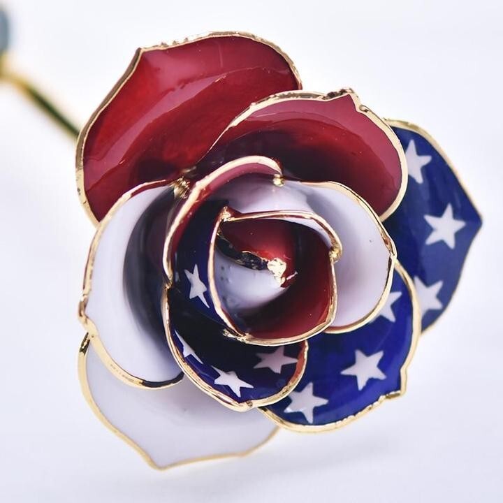 American Flag Patriotic 24K Gold Dipped Long Stem Forever Rose