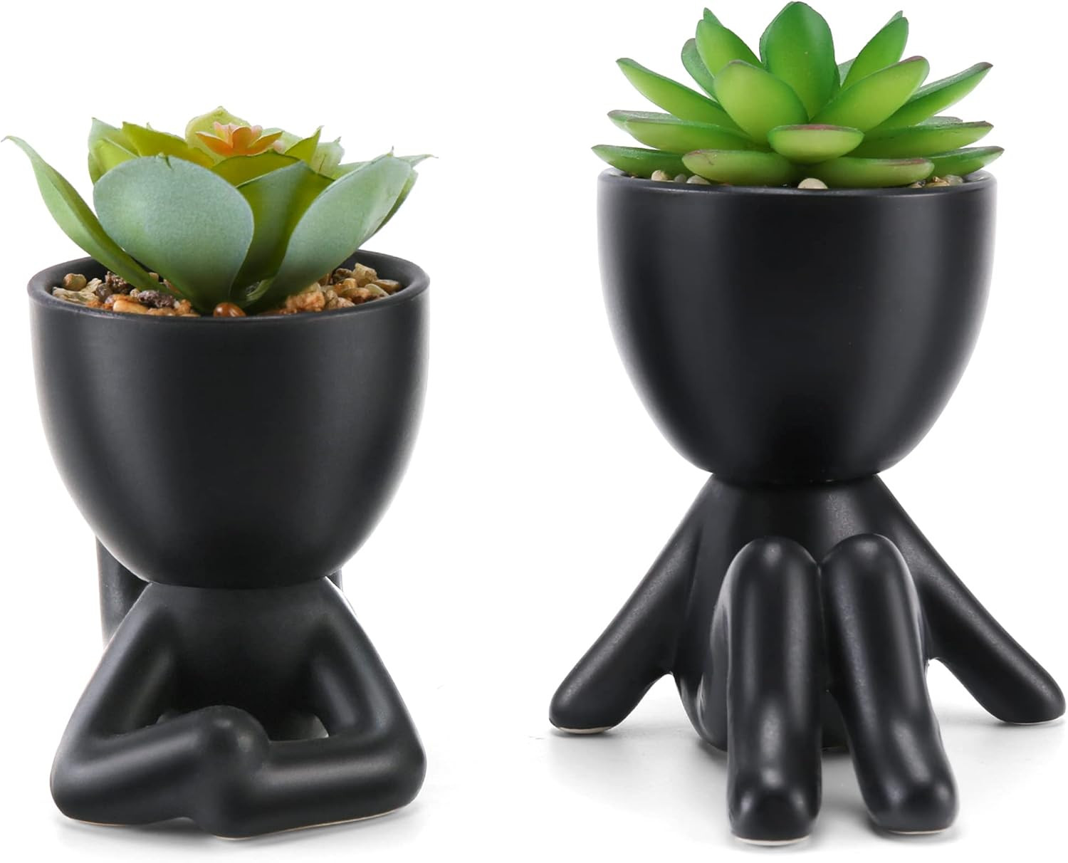 Fake Succulent, Mini Succulents Plants Artificial in Black Modern Human Shaped C