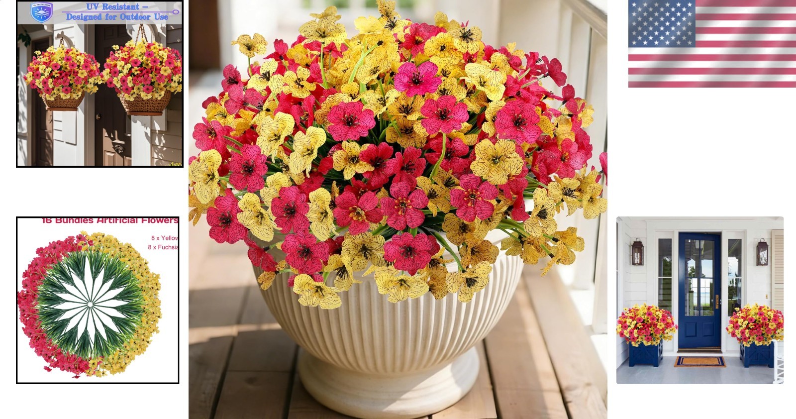 Fake Flowers 16 Count Durable Rose Yellow Fade Resistant Porch Yard Decoration