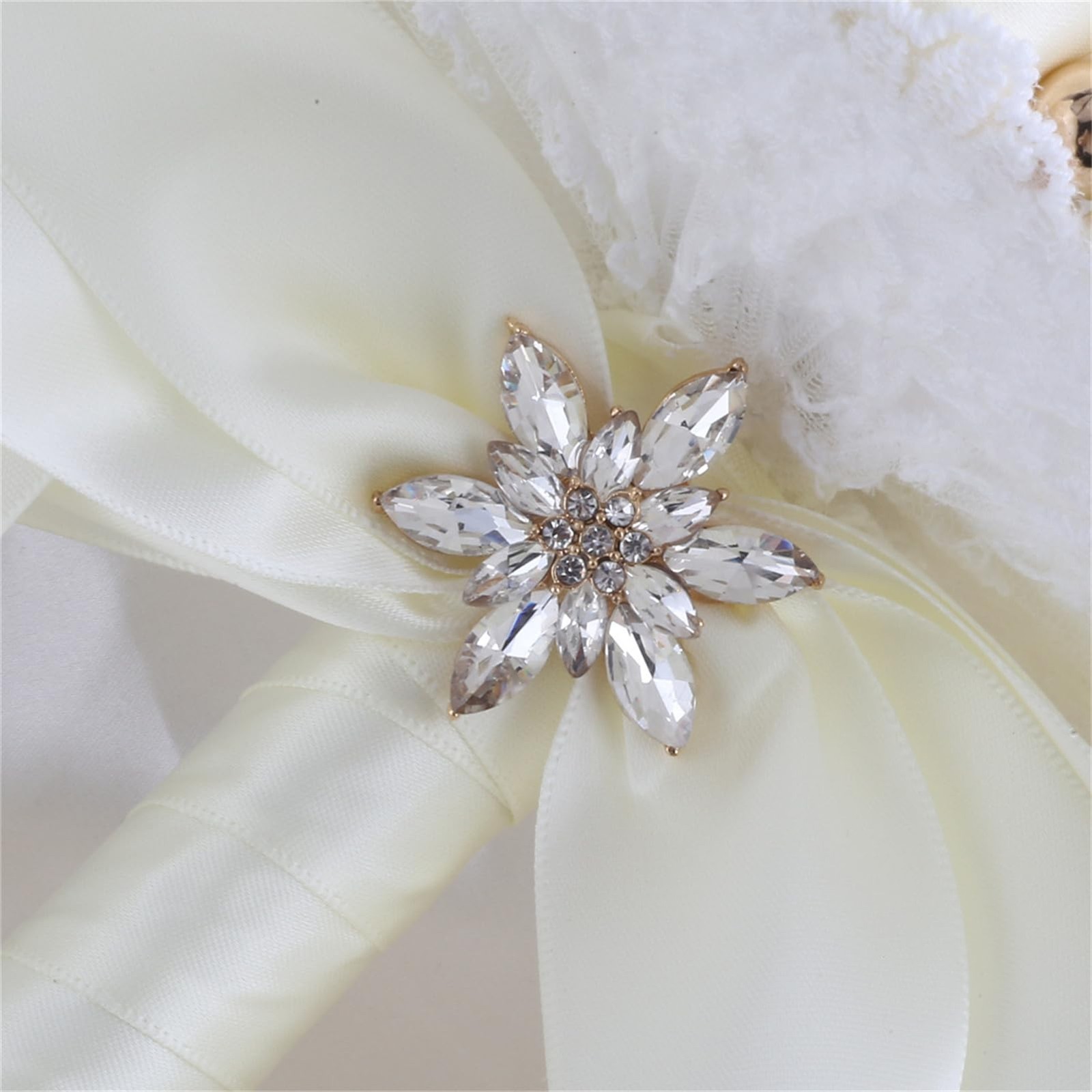 66#Ivory Mini 6.3 Inch/16cm Bridal Wedding Bouquet Toss Rose Flower Brooch