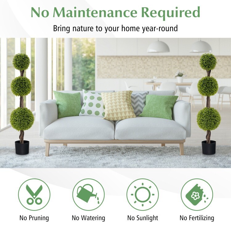 4′ Artificial Boxwood Topiary Ball Tree Plant Pot With Lush PE leaves and Trunk