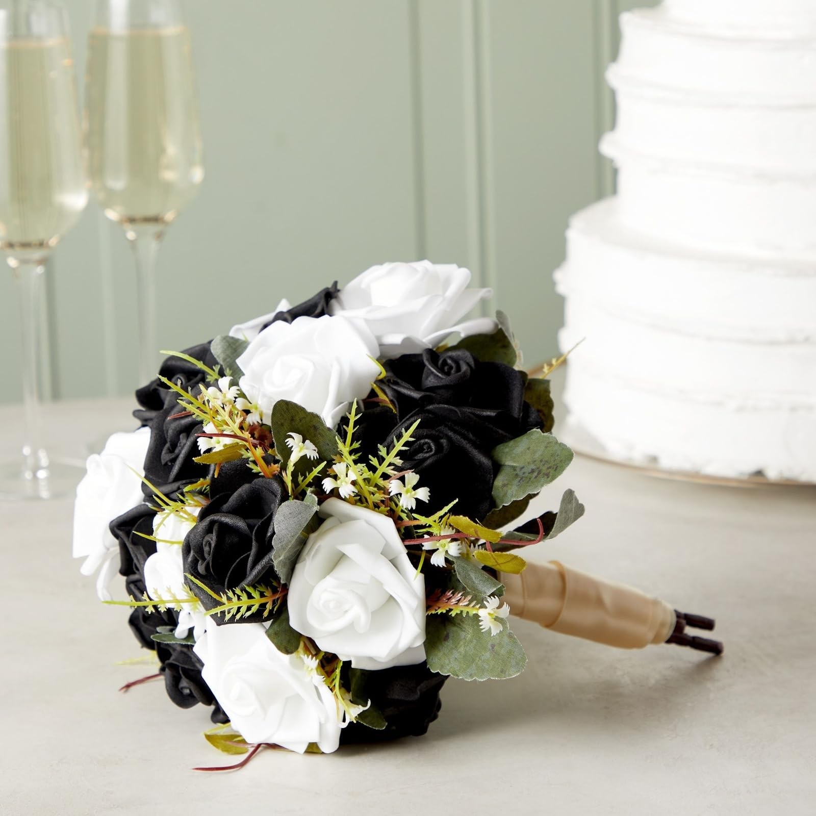 Black & White Roses Stemless Foam Rose Heads – 100 Pack, 3 in Polyethylene Cr…