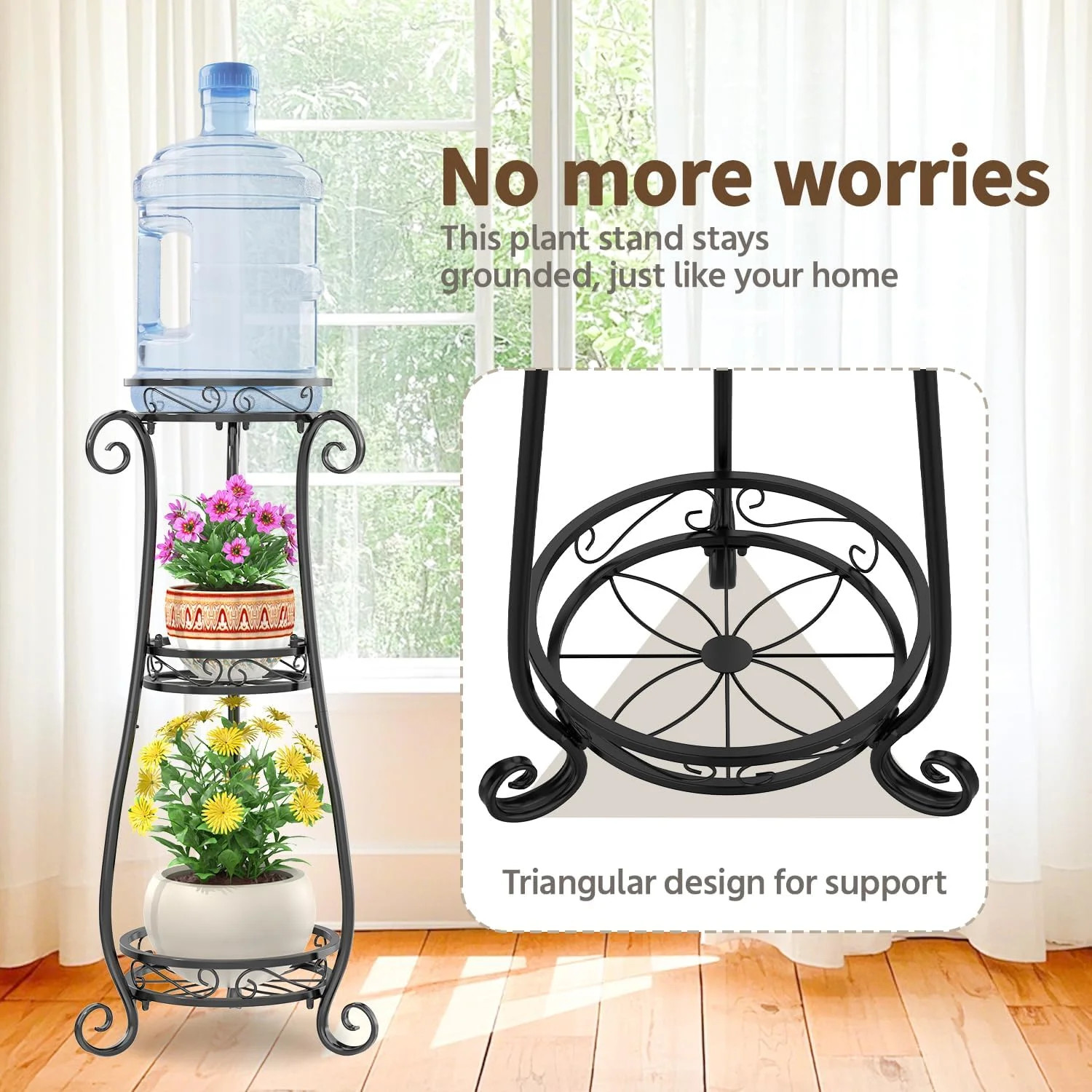 3 Tier Black Metal Plant Stand Indoor Outdoor Planter Rack Corner Flower Holder