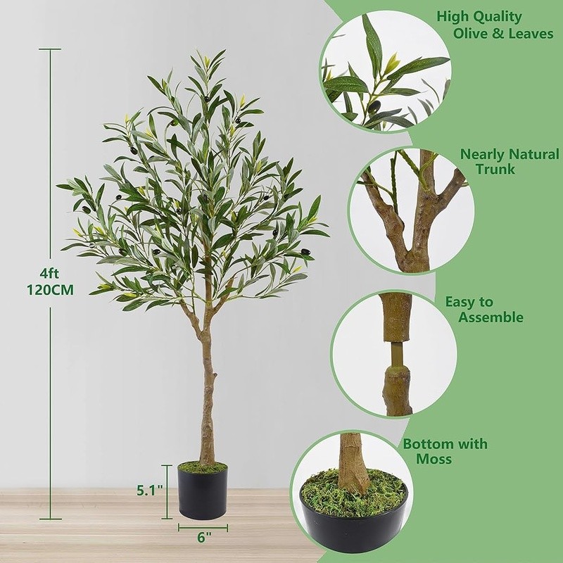 Artificial Olive Tree Faux Plant Indoor Outdoor Decor W/ Woven Basket Black Pot