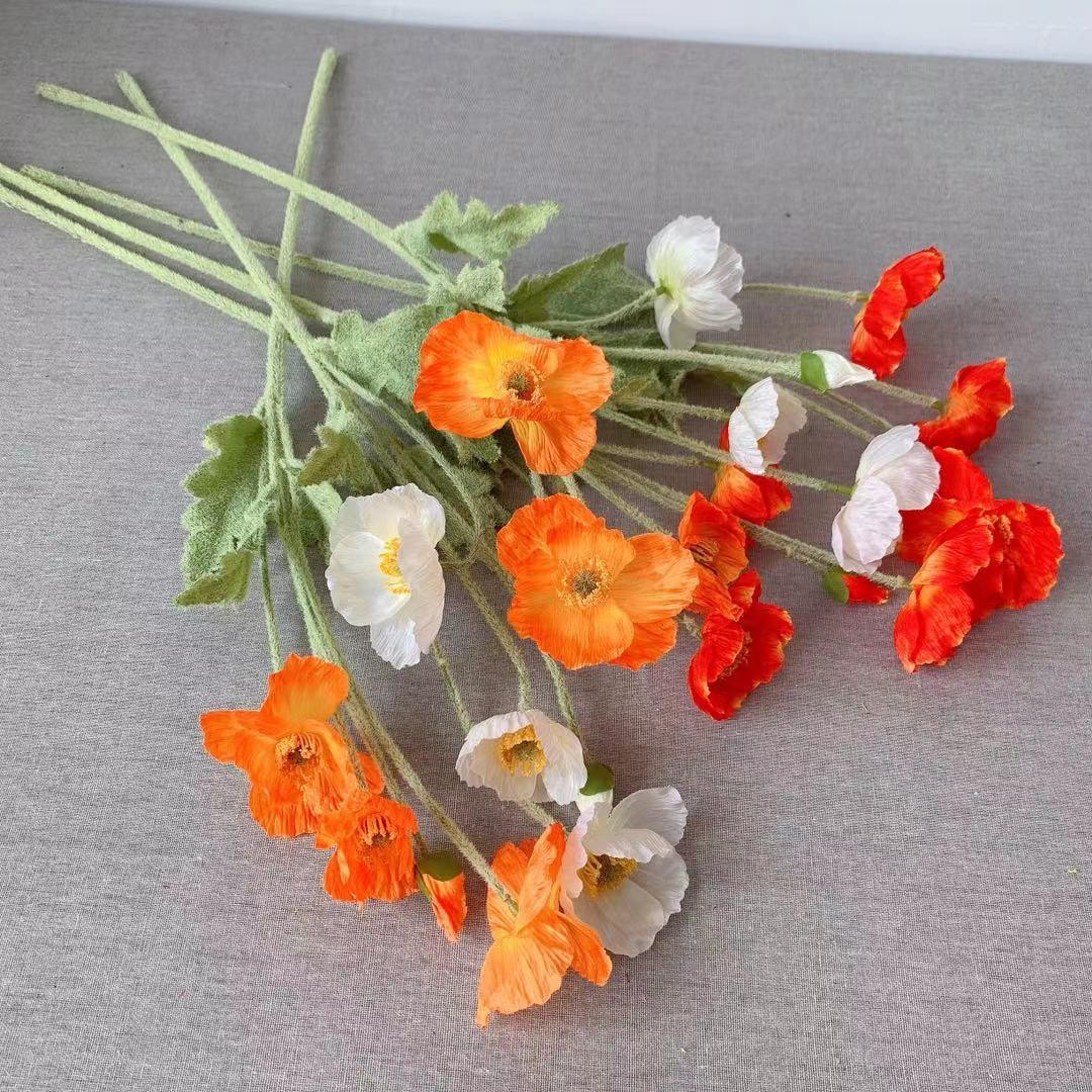 Artificial Silk Poppy Flowers Long Stem Wedding Party Home Decor Bouquet