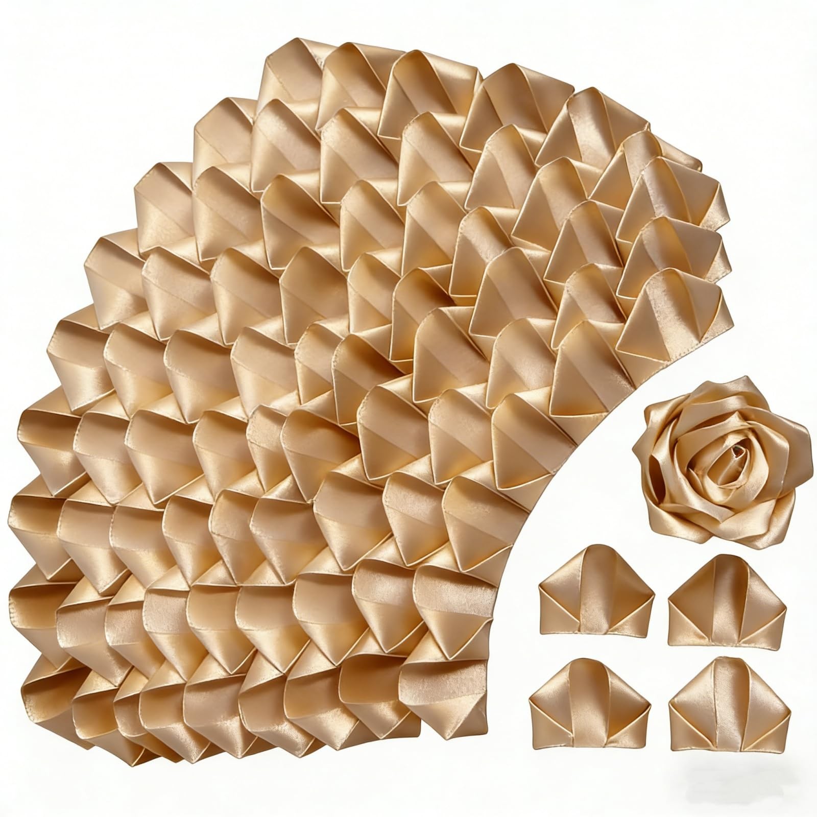 300Pieces Premade Satin Ribbon Rose Petals Half-Finished for Eternal Rose DIY…