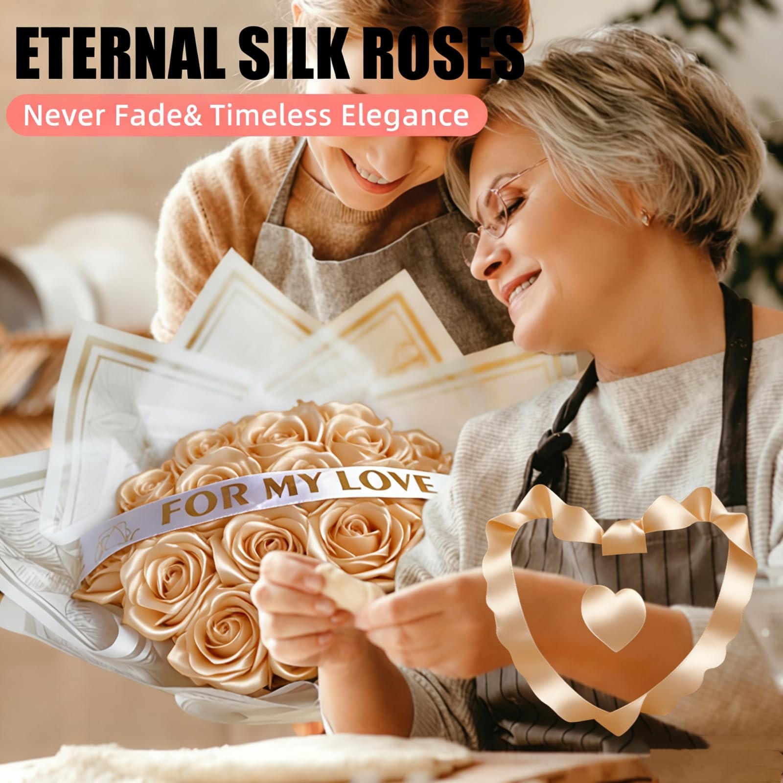 300Pieces Premade Satin Ribbon Rose Petals Half-Finished for Eternal Rose DIY…