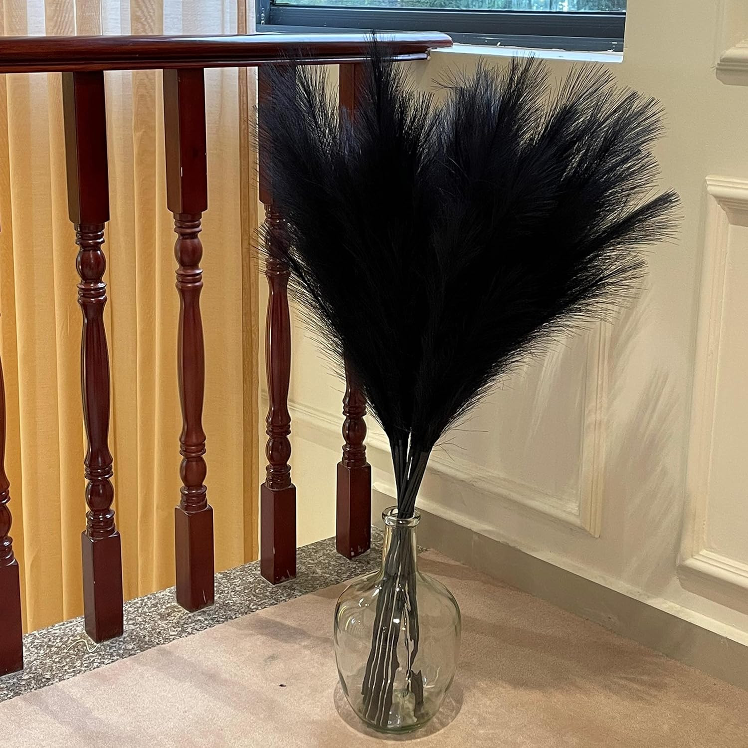 Black Pampas Grass, 9 PCS 37”/3.1FT Tall Fluffy Fake Pompas Floral, Large Artif