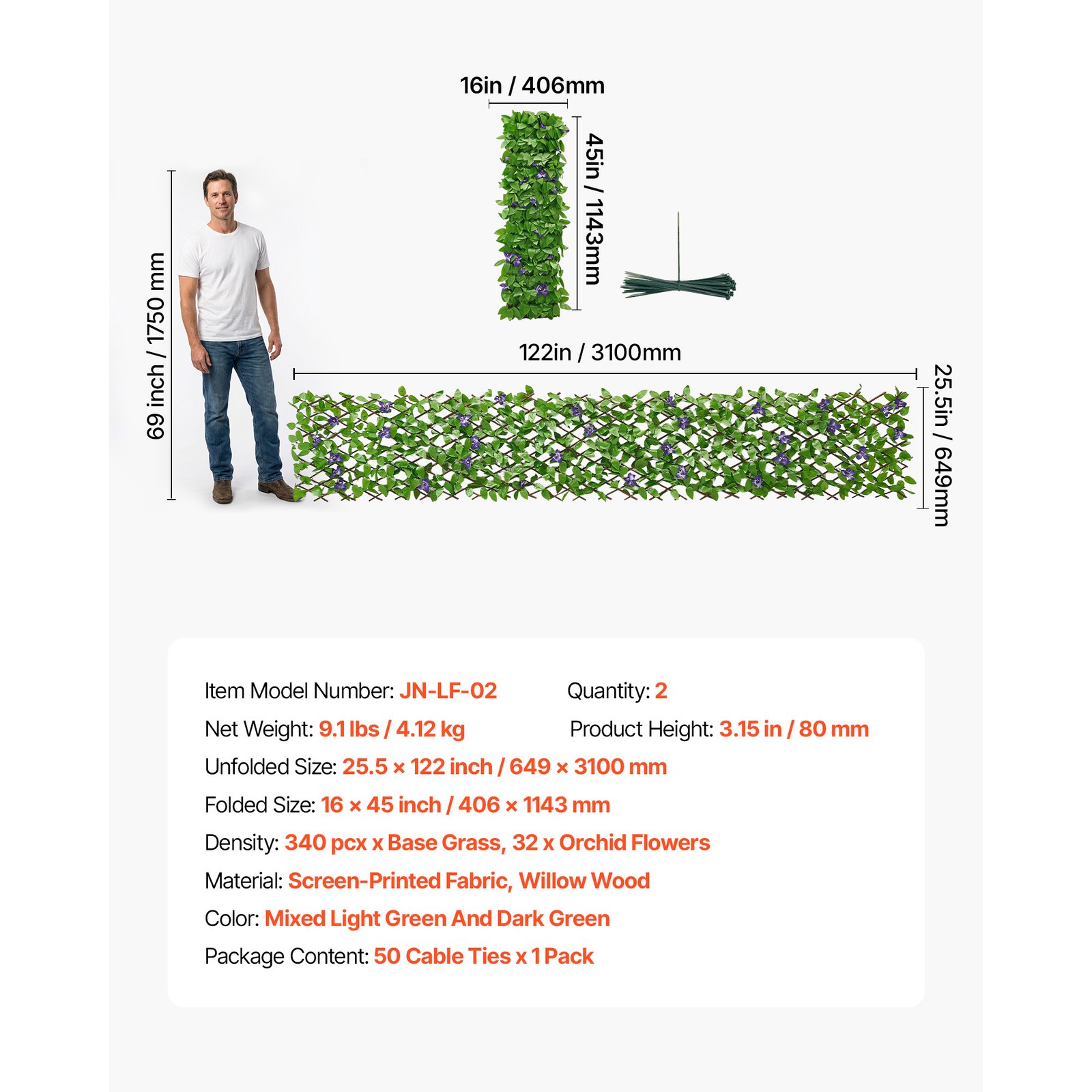 Uimoso Expandable Privacy Fence Screen 25.5x122in Artificial Ivy Wall for Patio