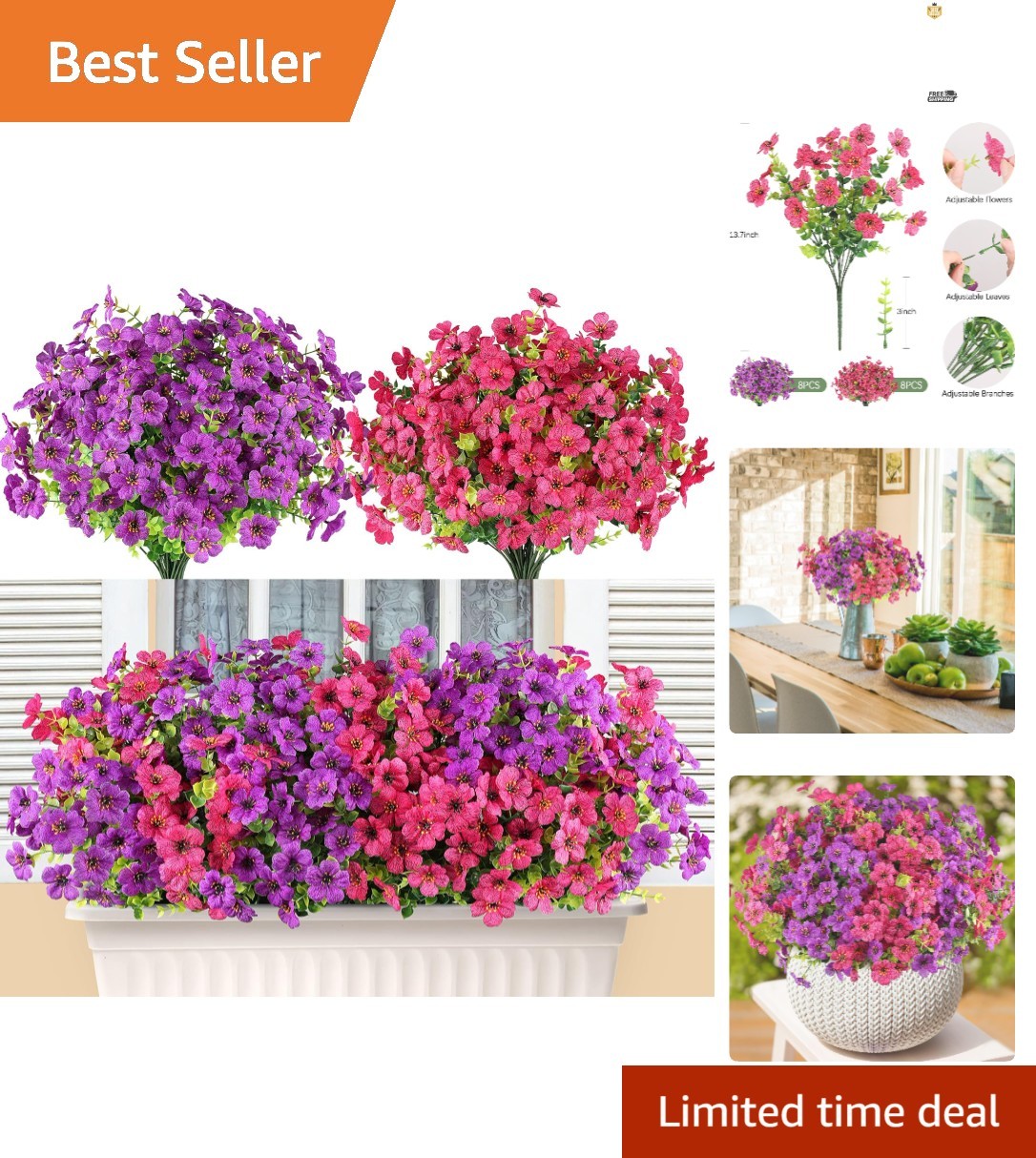 Vibrant 16 Bundle Faux Flowers – No Fade and Water-Resistant for All Seasons
