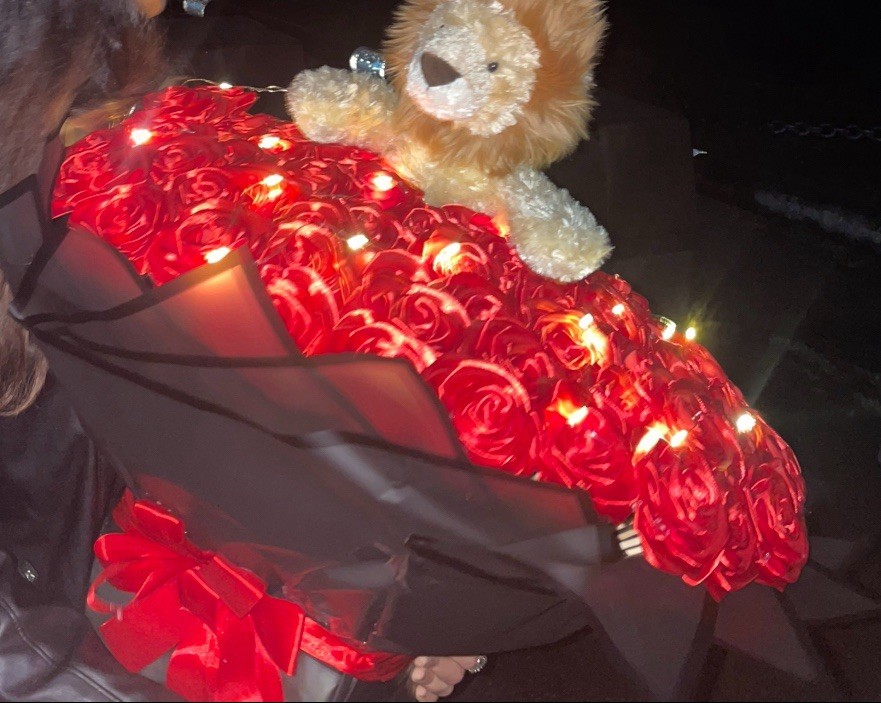 Valentine’s Gift |Artificial Bouquet Of Red Flowers With Lights & Stuffed Animal