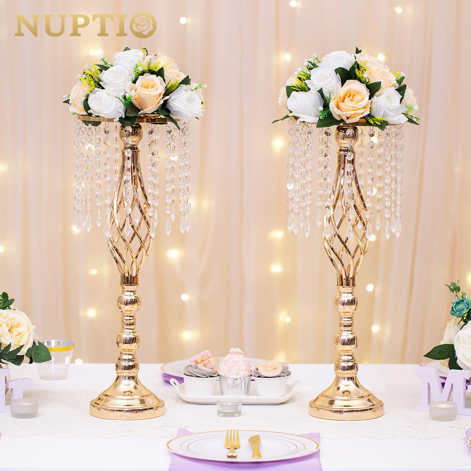 10 Pcs 9.5” Artificial Rose Flower Balls Centerpieces – Peach Champagne & White