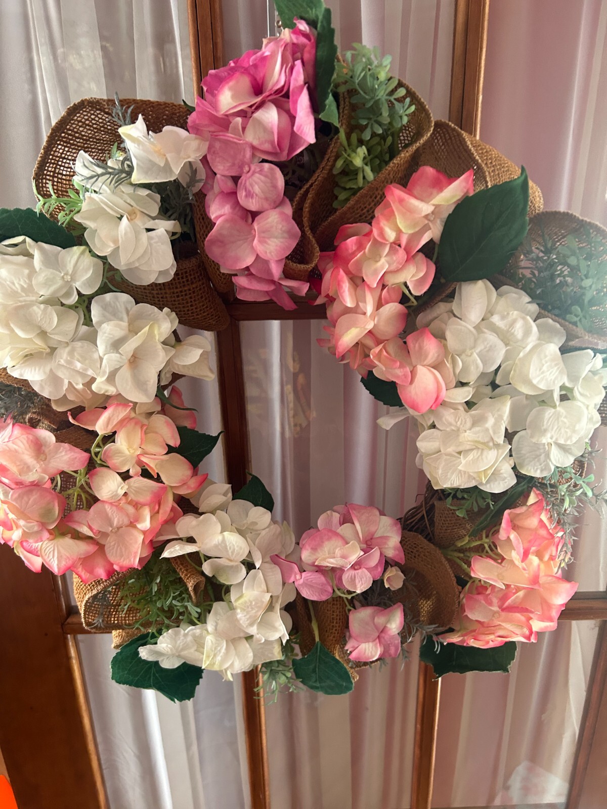 Valerie Parr Hill 22″ Hydrangea & Burlap Wreath Manmade QVC# H202130 in Box GUC
