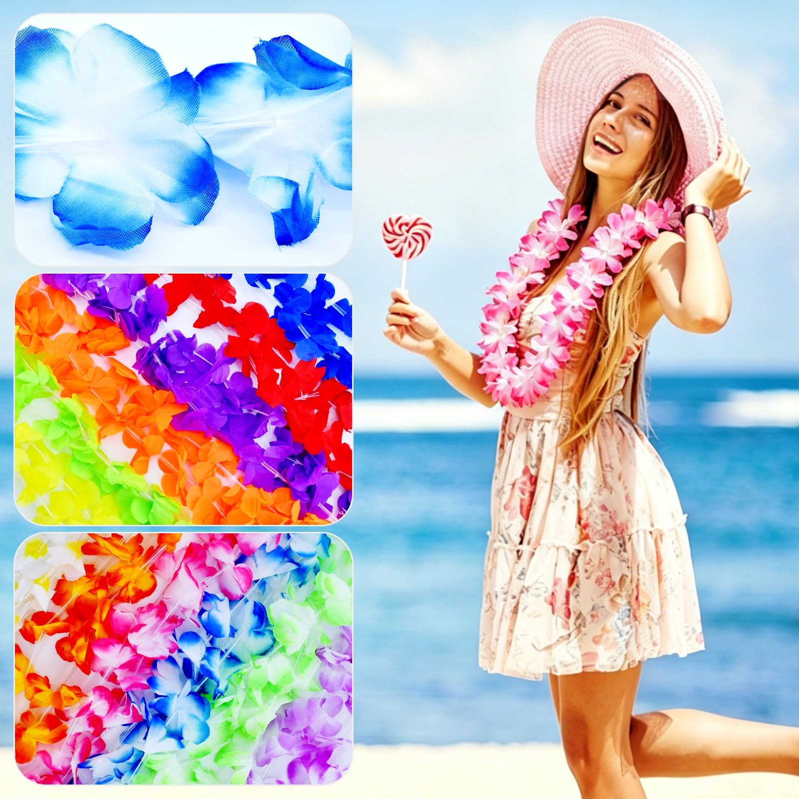 12 PCS Hawaiian Leis Party Decorations, Colorful Tropical Flower Necklaces fo…