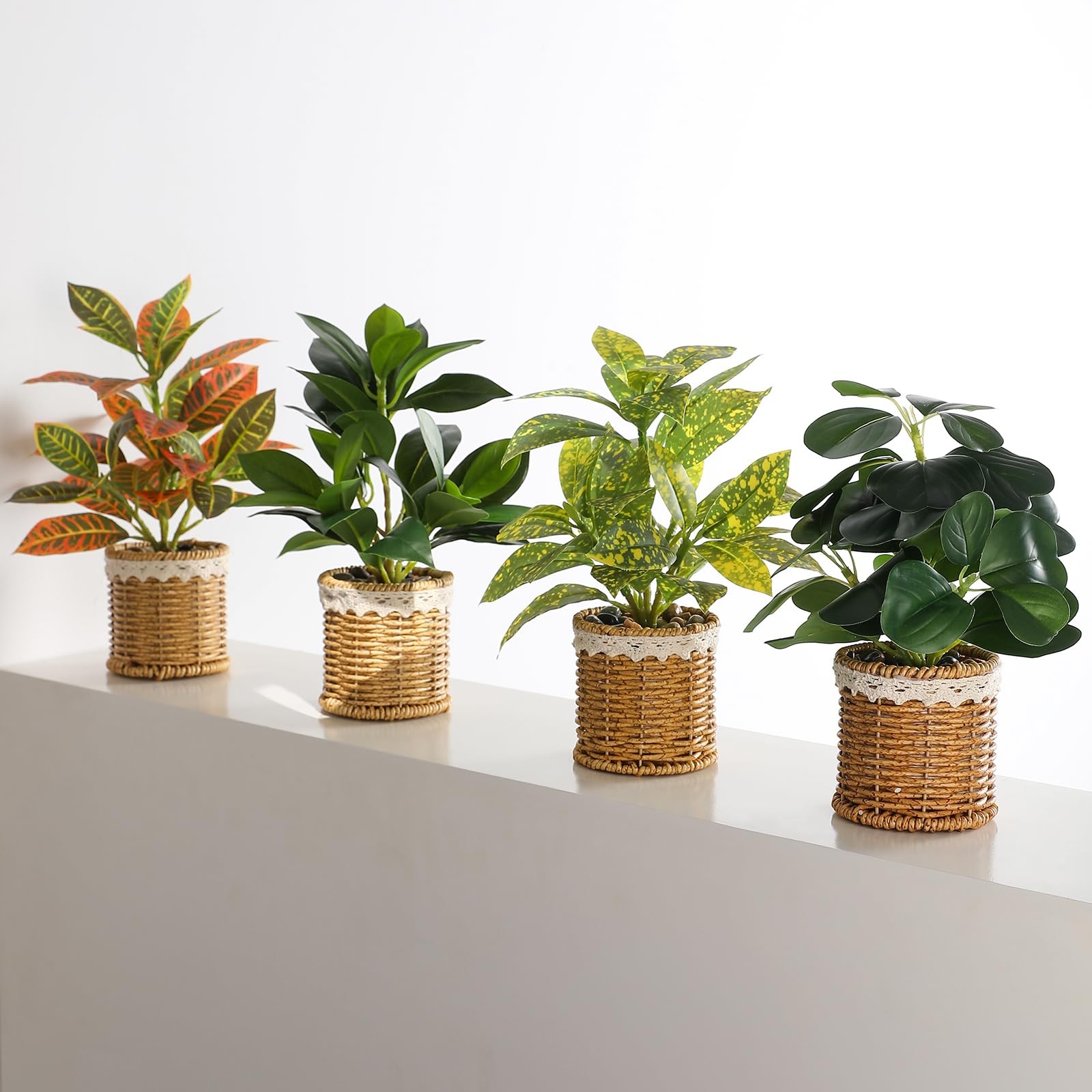 2 Pack Fake Plants Artificial Potted Plants with Weaved Pot for Shelf & Table…