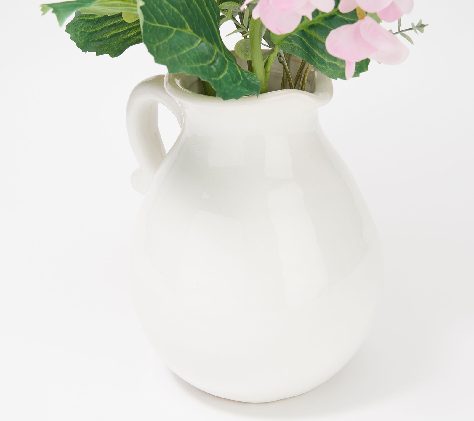 Real Touch Hydrangea and Eucalyptus in Glazed Jug by Peony in Blue