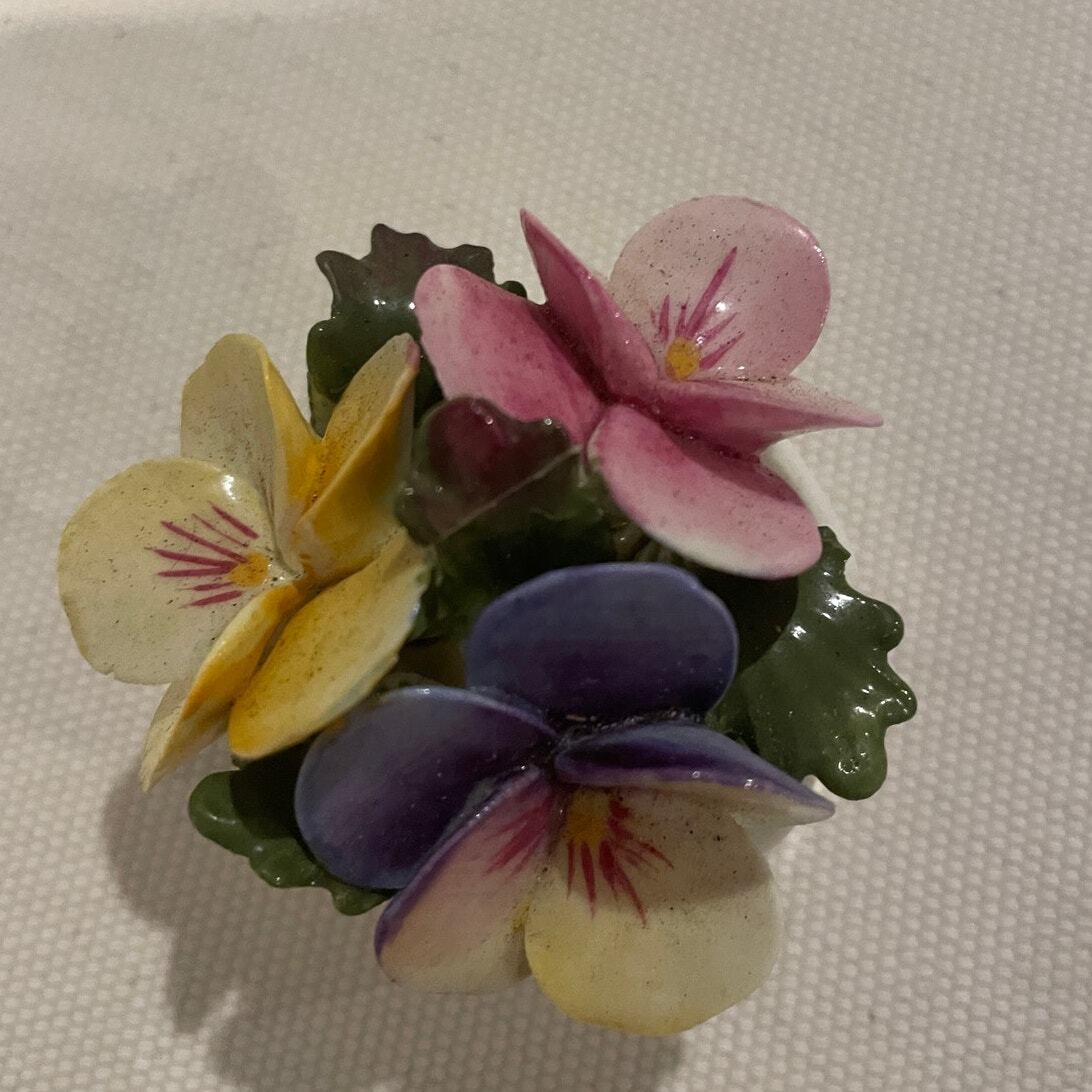 2 Aynsley Fine Bone China Hand Molded/Painted Pansies
