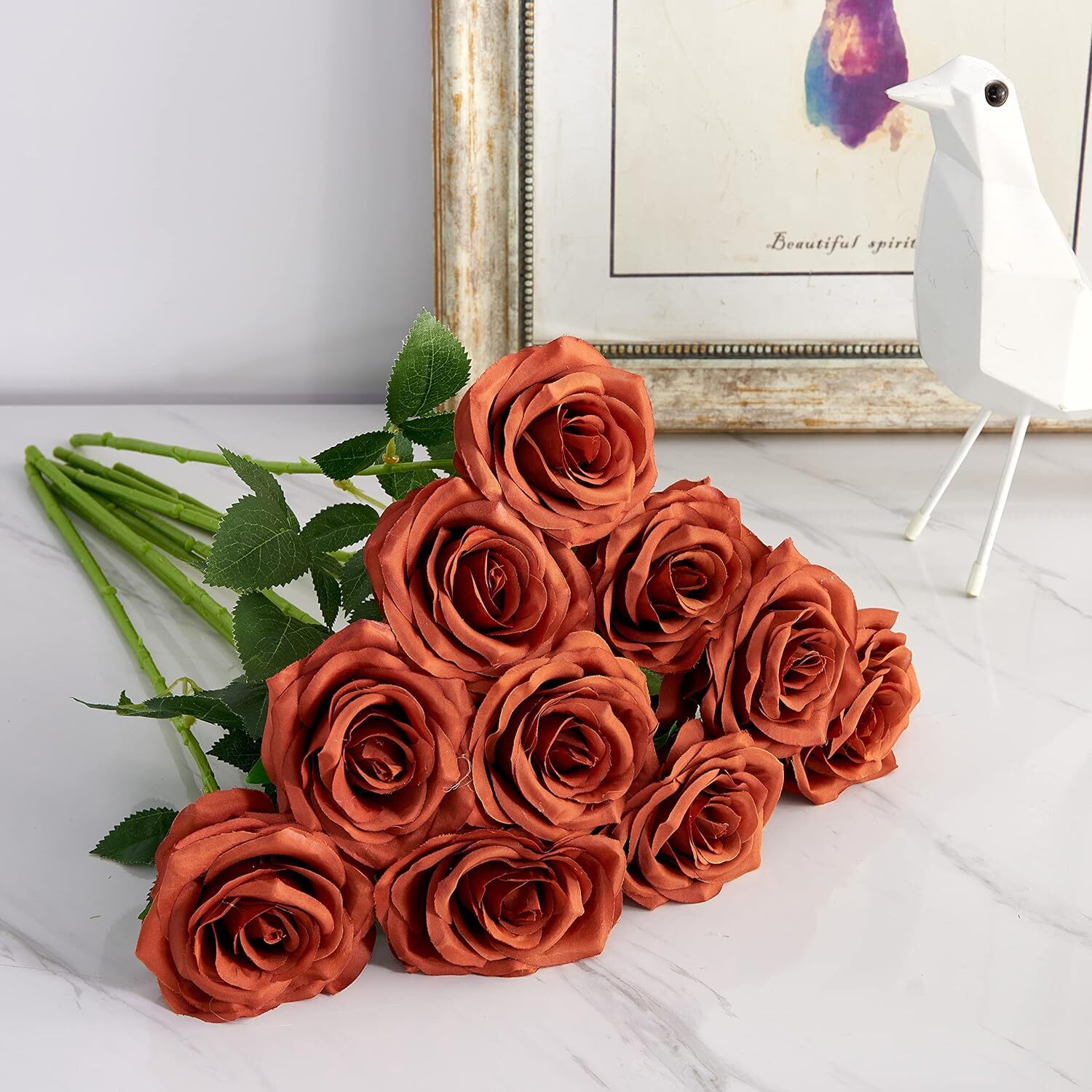 IUKnot Artificial Rose 10pcs Open Flower Bouquet Faux Rose Stems for Wedding