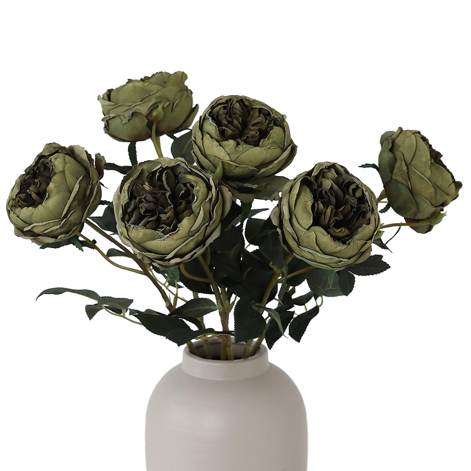 6Pcs Burnt Green Artificial Roses Flowers Fake Silk Roses Flower with Long St…