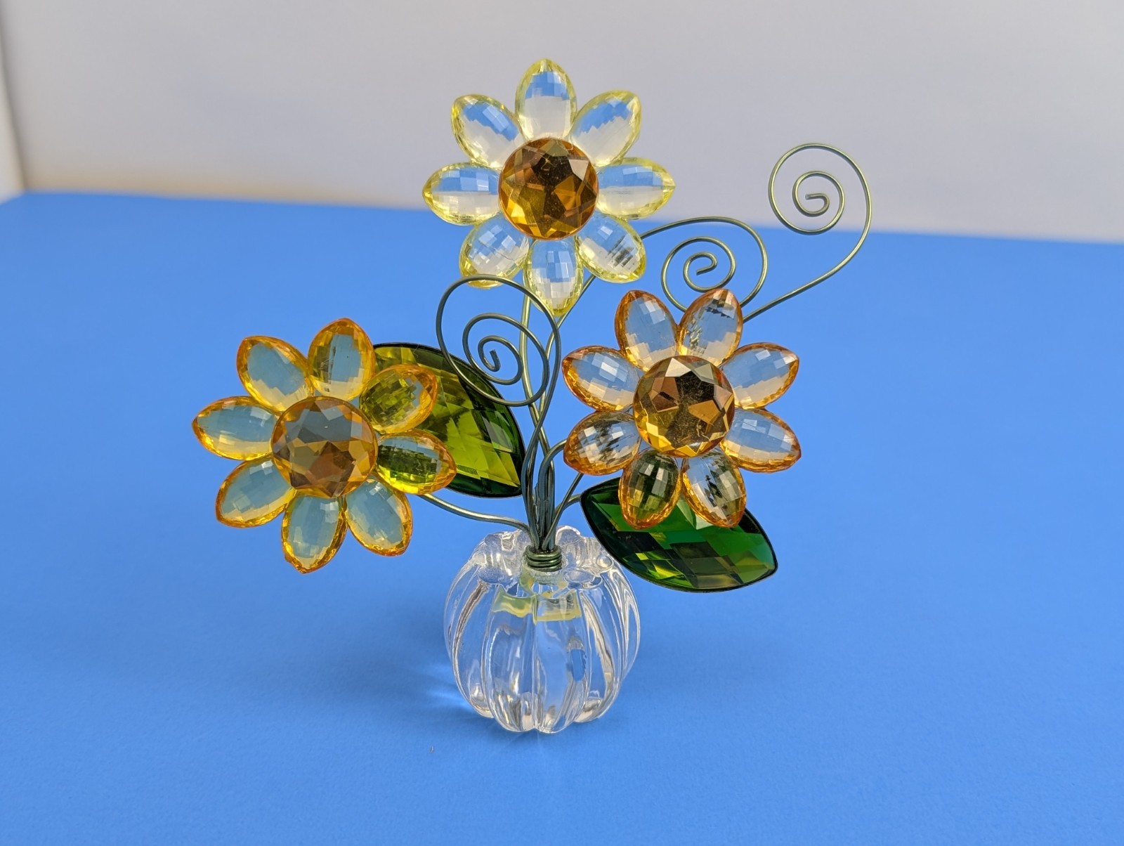 Ganz Crystal Expressions Potted Acrylic Yellow Daisy Flower Wire Figurine 4″