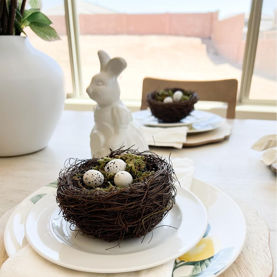 Handmade Artificial Birds Nest Set – 4PCS Rattan Nests with 12 Eggs & Moss for E