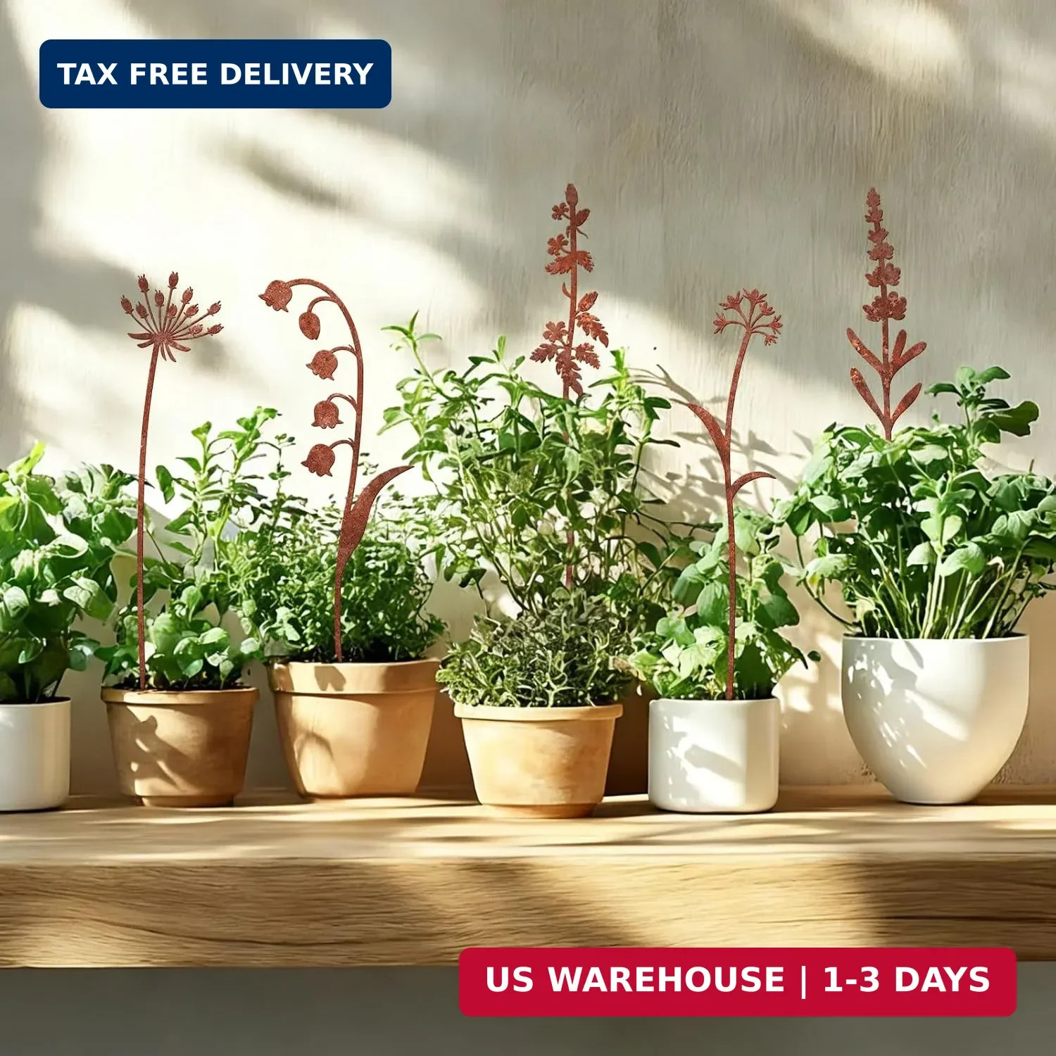 5 Pack Metal Flowers for Outside, Decorative Garden Stakes, Decorative Plant Sta
