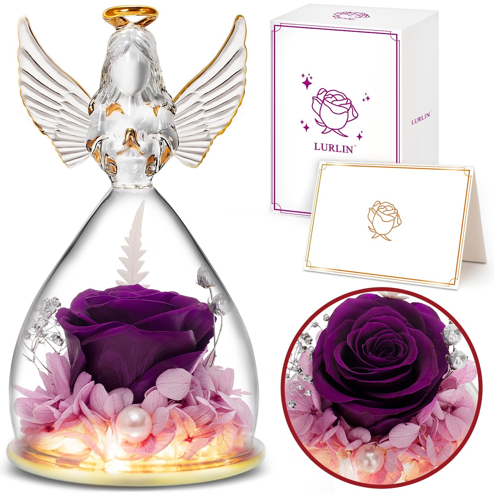 Birthday Rose Gifts for Women Preserved Flowers & LED Angel Figurines for Mom…