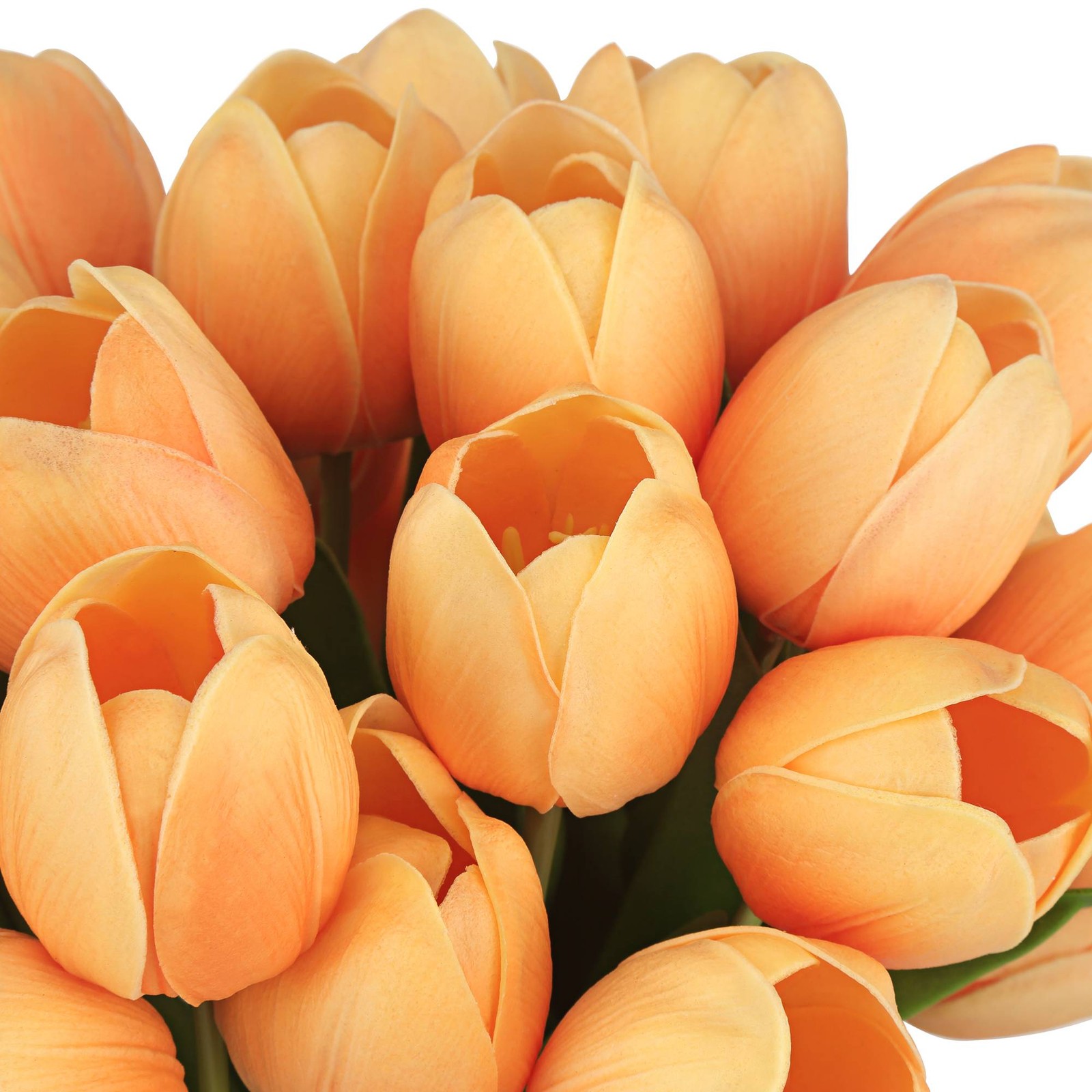 Emmie Orange Tulips 12″ High Faux Flower in Clear Glass Vase