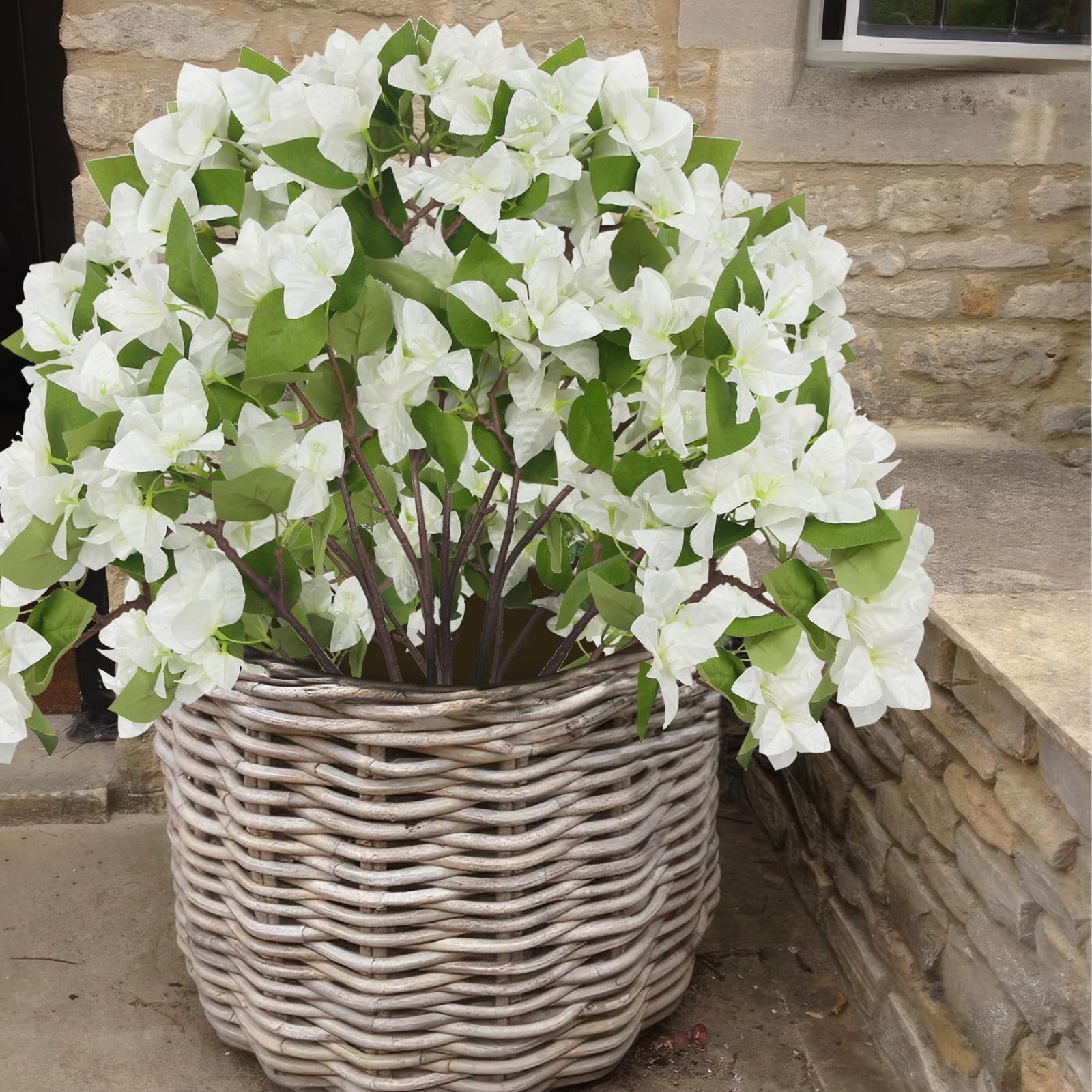2 Pcs Artificial Flowers Bougainvillea Outdoor White Faux Bougainvillea Flowe…
