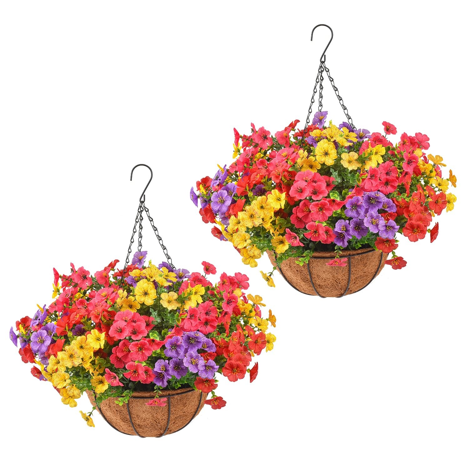 Artificial Flowers Outdoors with Hanging Baskets, Realistic UV Resistant Fake…