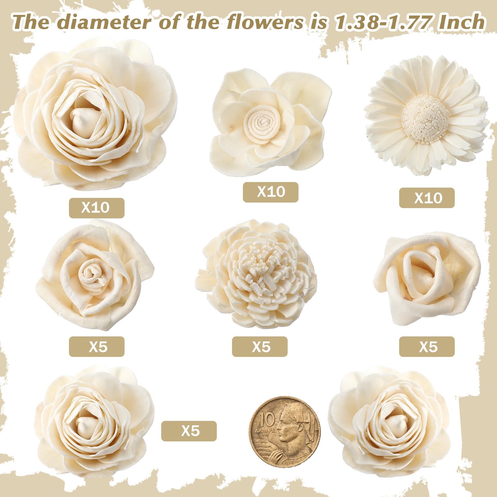 DIY Sola Wood Flowers for Crafts, White Assortment 1.38-1.77 inch, 50 PCS Bulk