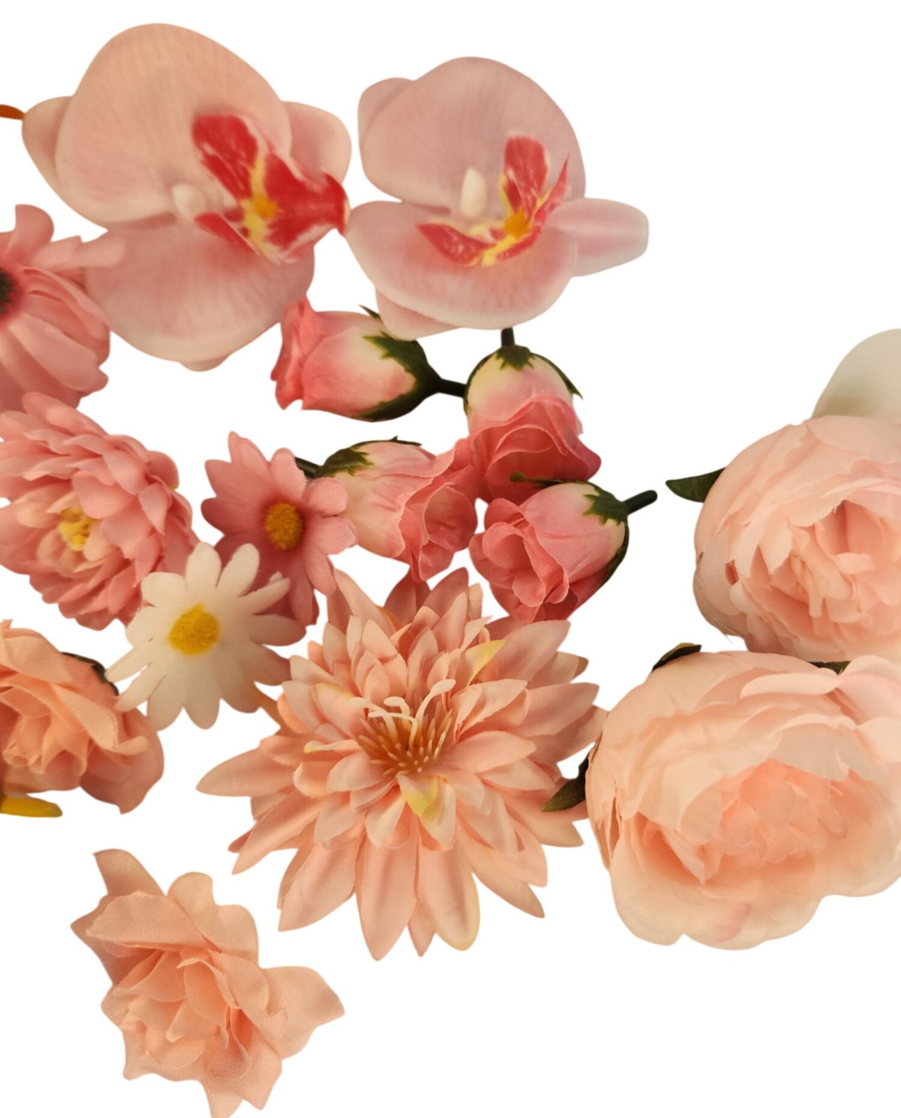 25 Pink Artificial Flower Heads for DIY Crafts – Roses, Daisies, Orchids