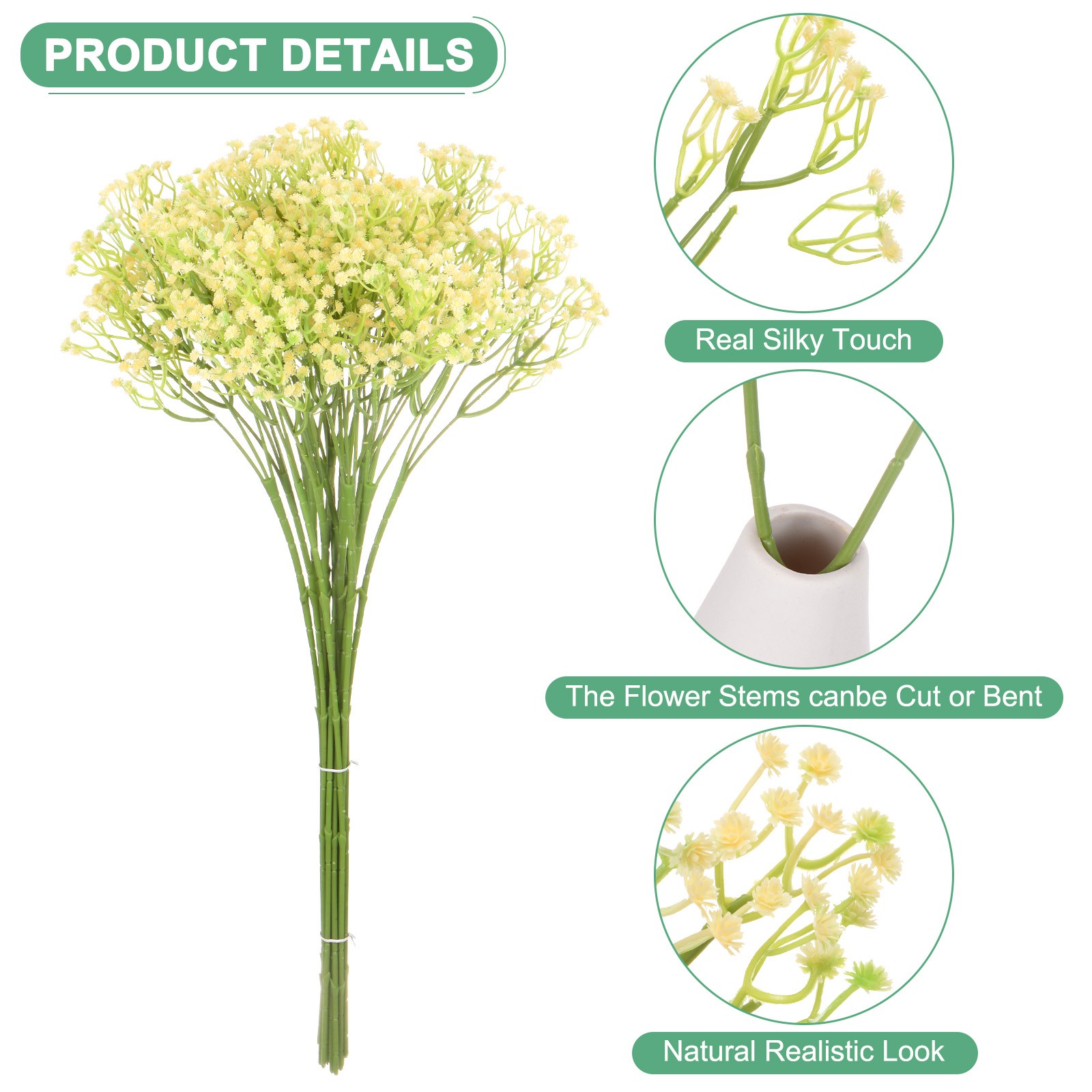 16-Pack Artificial Baby’s Breath for Home Decor/Wedding [Yellow]