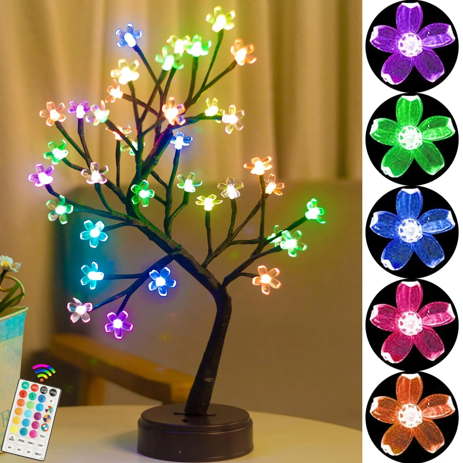 RGB Cherry Blossom Tree Light with Remote 28 Colors LED Artificial Flower Bon