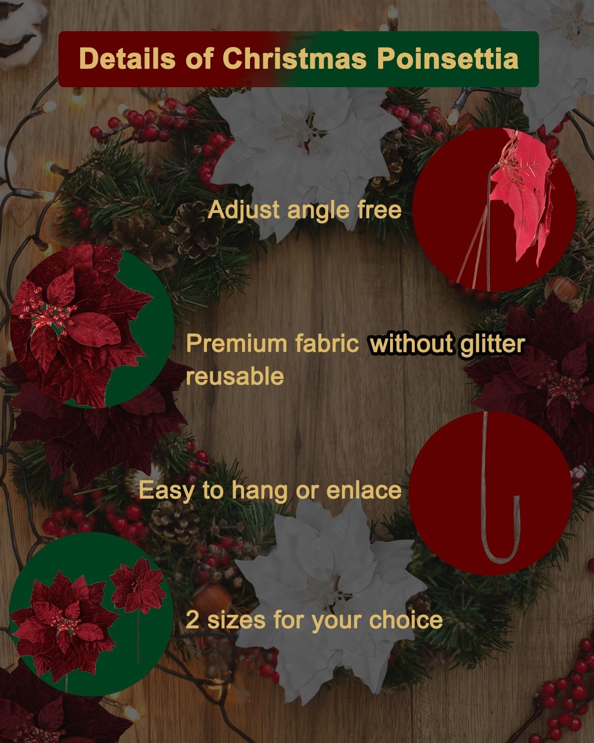 6 Pcs Red Christmas Poinsettia Flowers for Tree 10 Inch Deep Red Floral