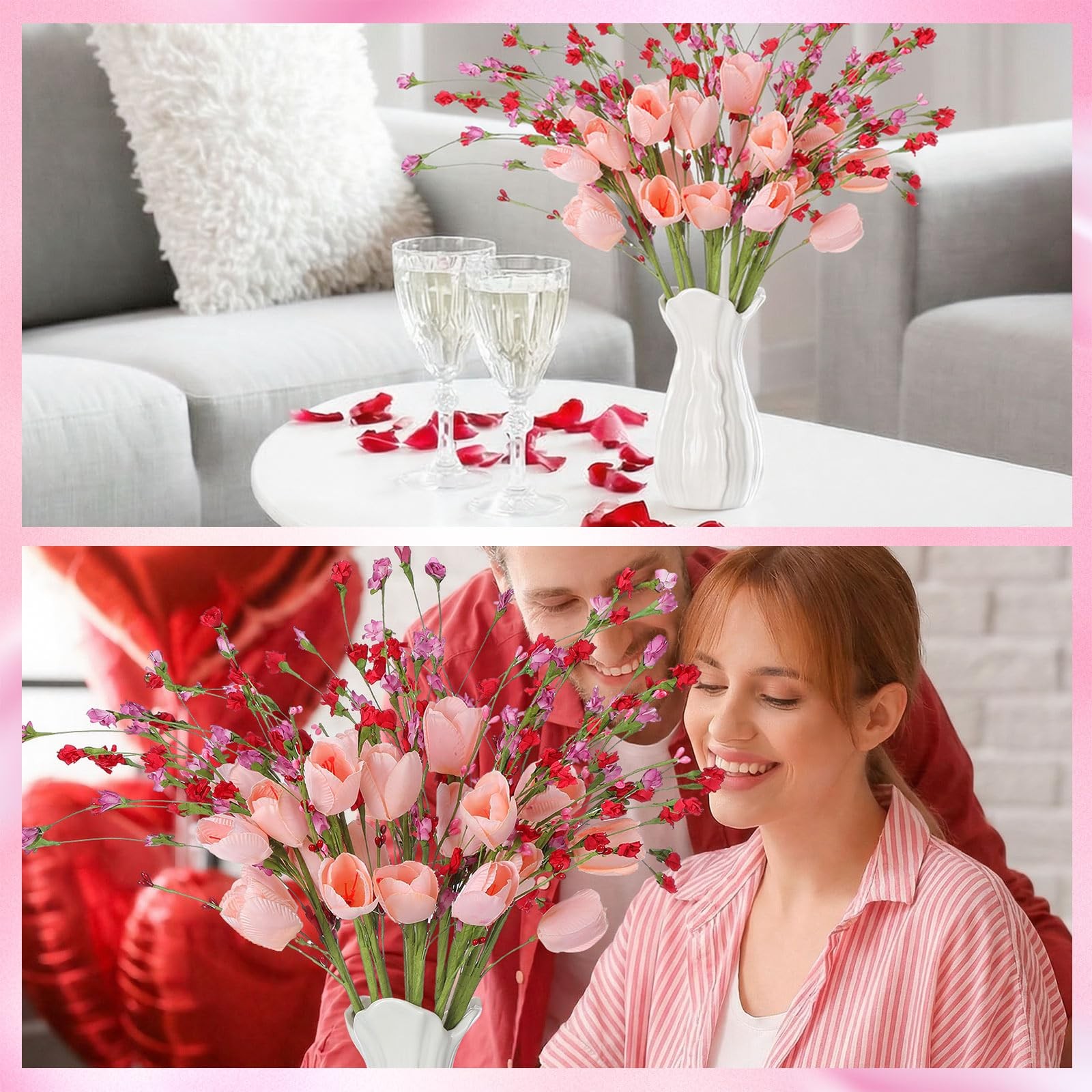 Artificial Spring Tulip Picks Red Pink Flowers Wedding Party Decor 12 PCS