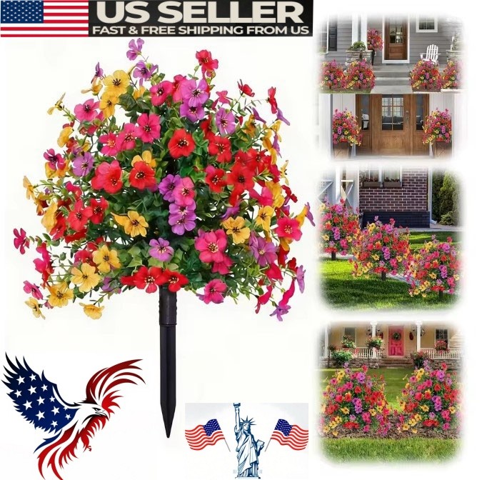 Artificial Violet Flowers with Ground Spike Fake Plants Garden Patio Yard Decor