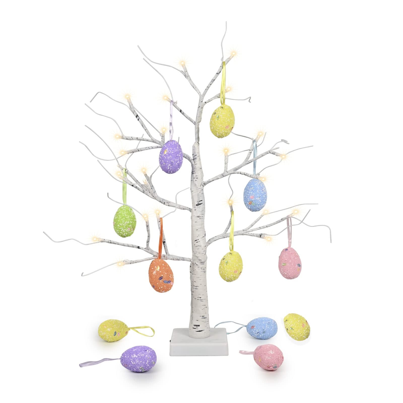 Easter Decorations kemooie 24 Inch Pre-lit White Birch Tree with 10 Hanging Ea..