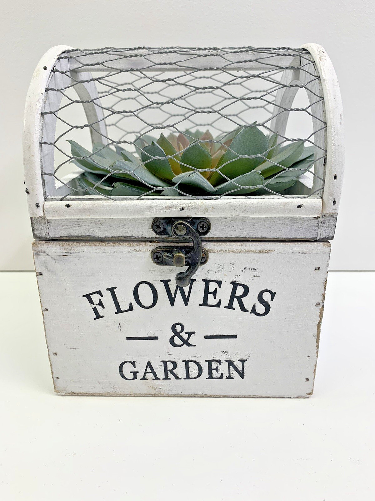 Weathered Cage Plant Holder With Artificial Garden Succulent Farmhouse Decor