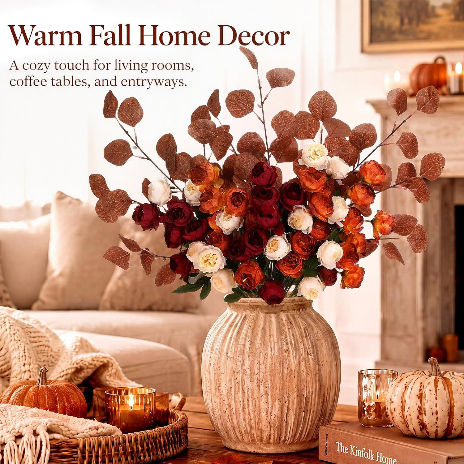 30” Burnt Orange Faux Peonies – 10 Pcs Fall Floral Arrangement for Decor
