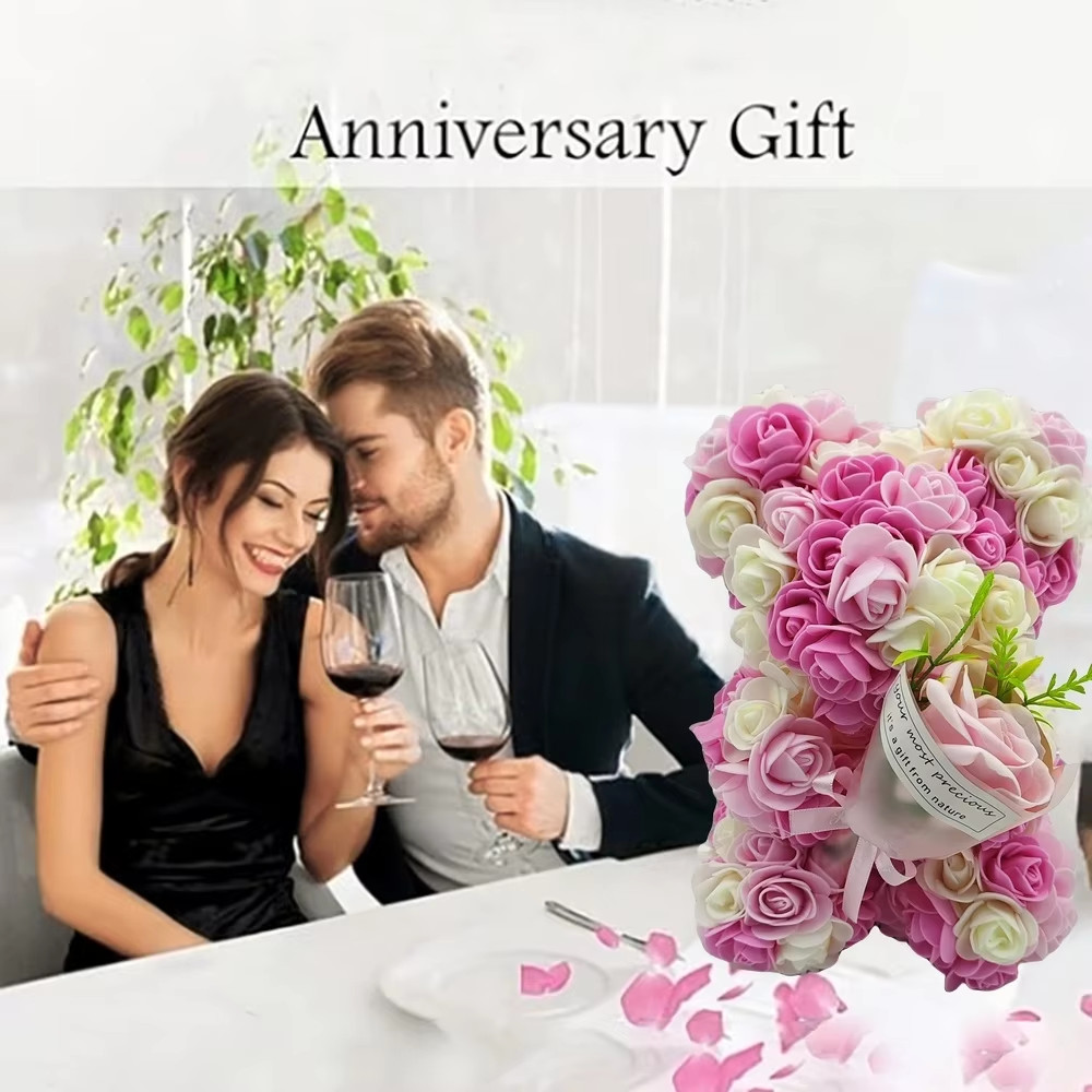 1 Piece Artificial Rose Bear with Hand Corsage, Artificial Rose Bear Birthday Gi