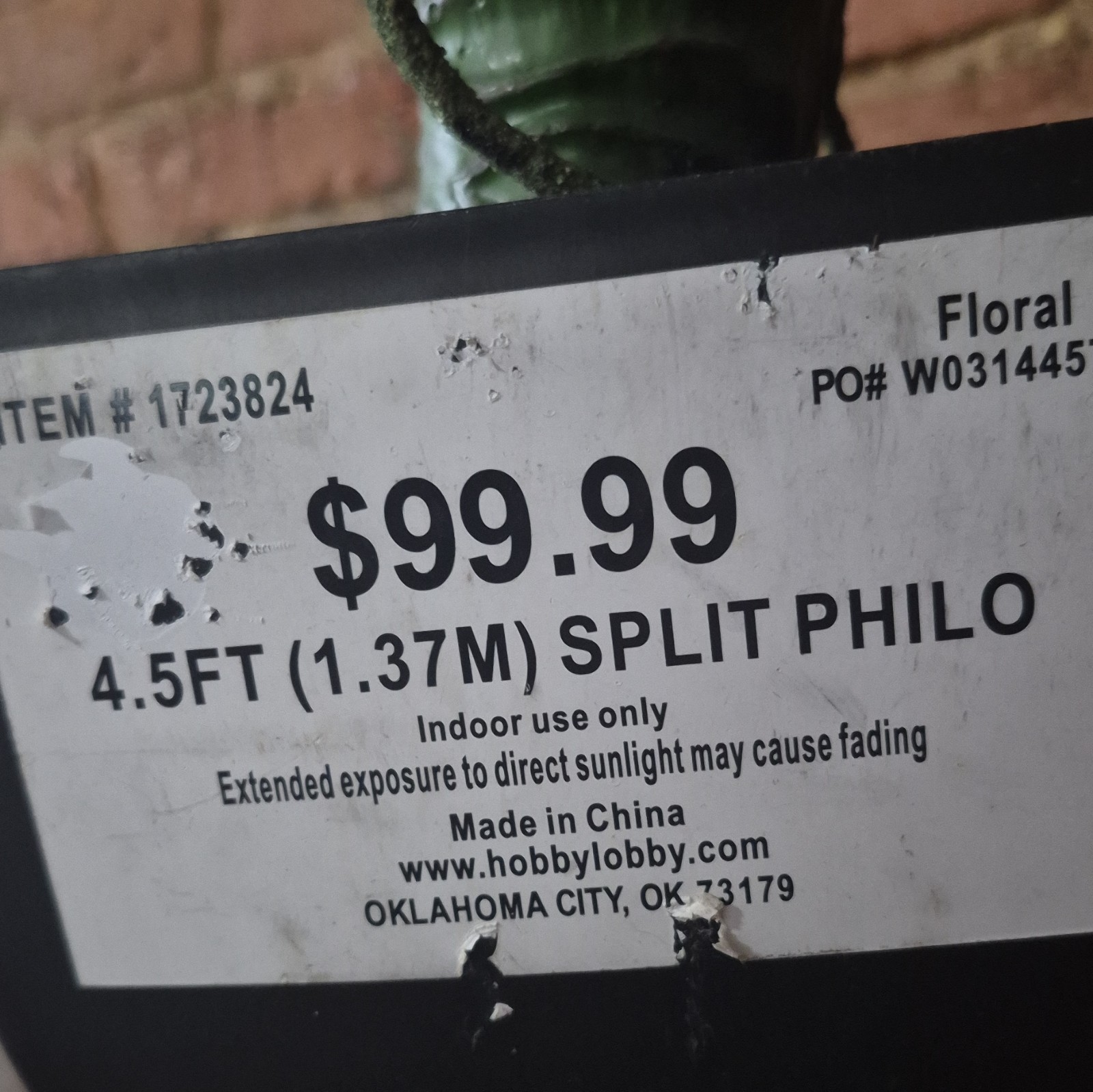 Hobby Lobby Split Philo Artificial Tropical Tree Houseplant Green 4.5 ft