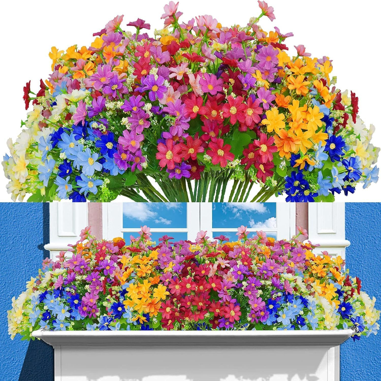 12 Bundles Artificial Fake Flowers for Outdoor Decoration,Shyshining UV Resistan